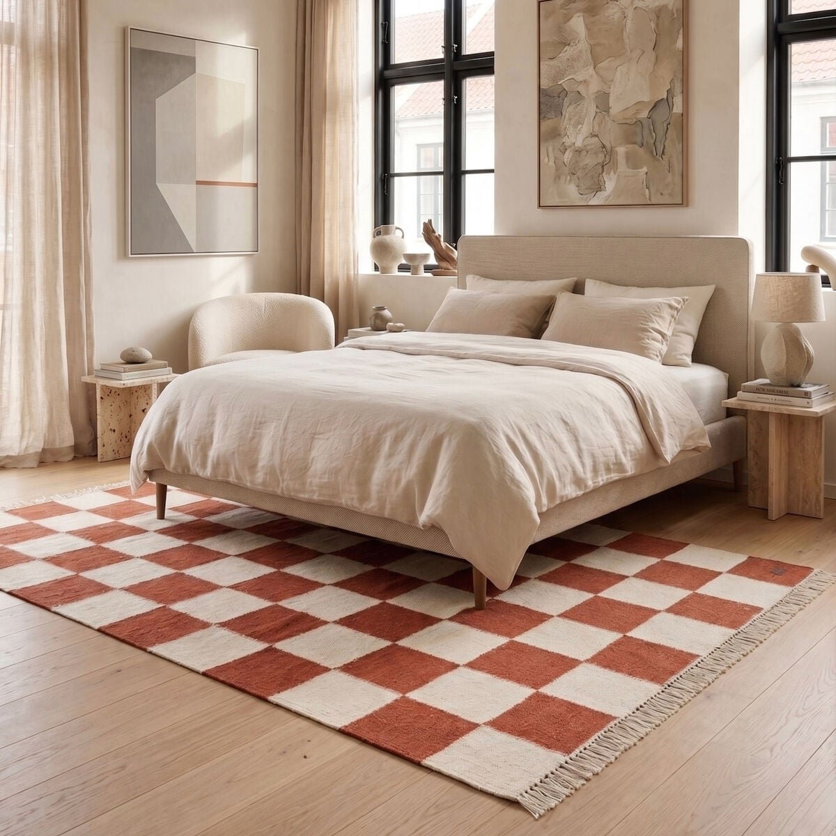 KM Nordic Check villamatto 140x200 cm terrakotta