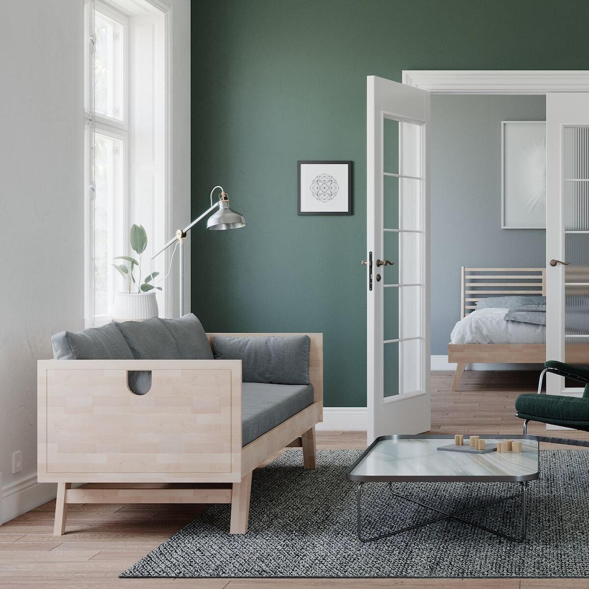 Notte vuodesohva 200 cm koivu/ beige patjasarja