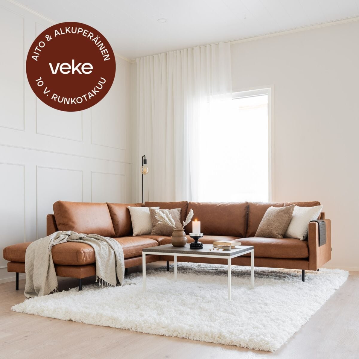 Scandic Copenhagen avokulmasohva vasen, konjakinruskea Colorado 03 nahka, asiaka