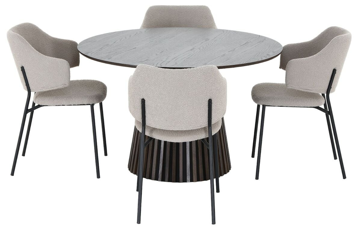 Villa-Enzo 4-hengen pyöreä ruokailuryhmä savutammi/beige