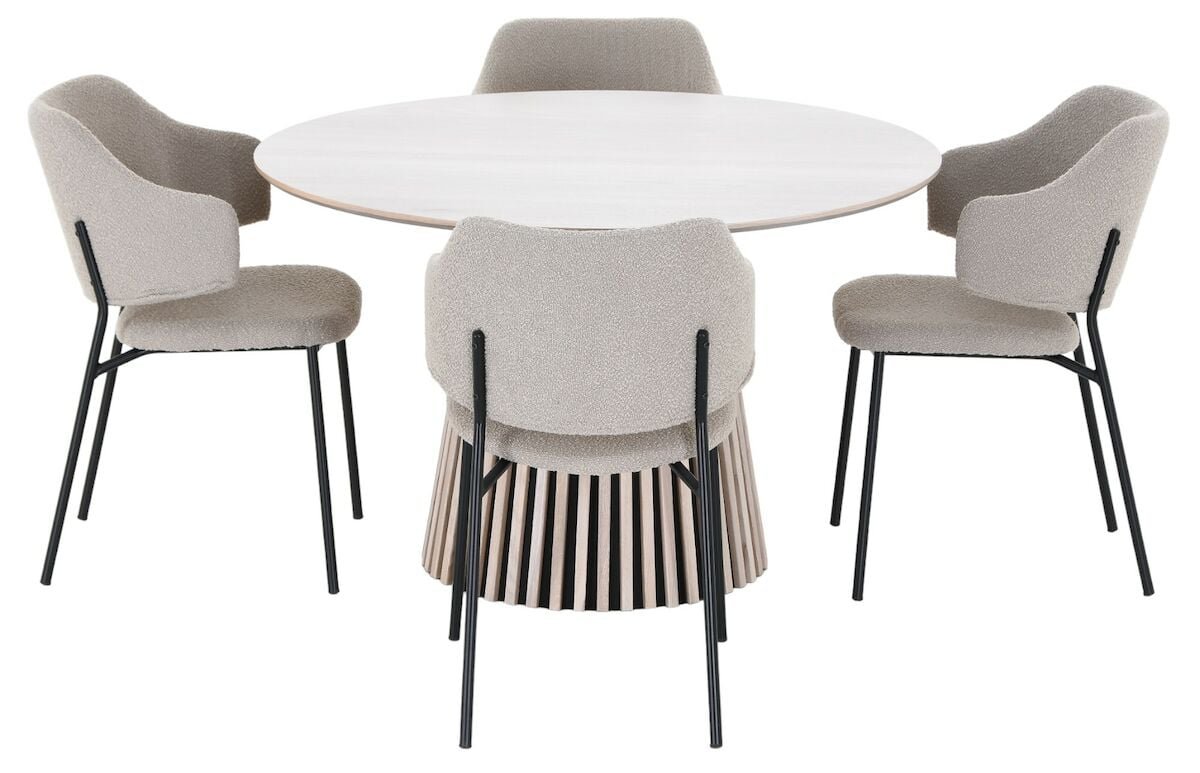 Villa-Enzo 4-hengen pyöreä ruokailuryhmä valkotammi/beige