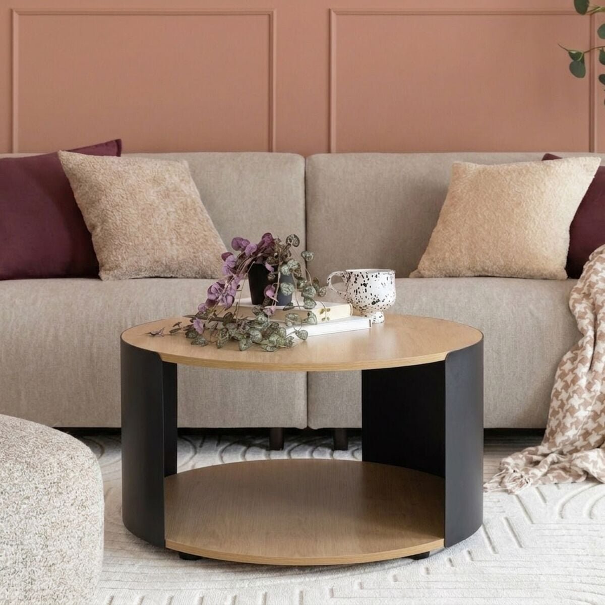Arc pyöreä sohvapöytä Ø70x38 cm tammi/musta