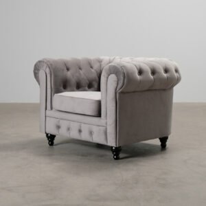 Chesterfield Lyx samettinen nojatuoli harmaa
