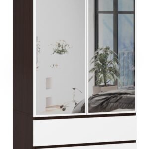Akord Vaatekaappi 2-ovinen 2-laatikollinen 2-peilinen Wenge/Valkoinen 90x51x180