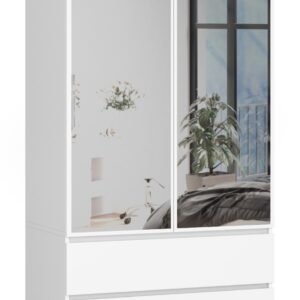 Akord Vaatekaappi 2-ovinen 2-laatikollinen 2-peilinen Valkoinen 90x51x180