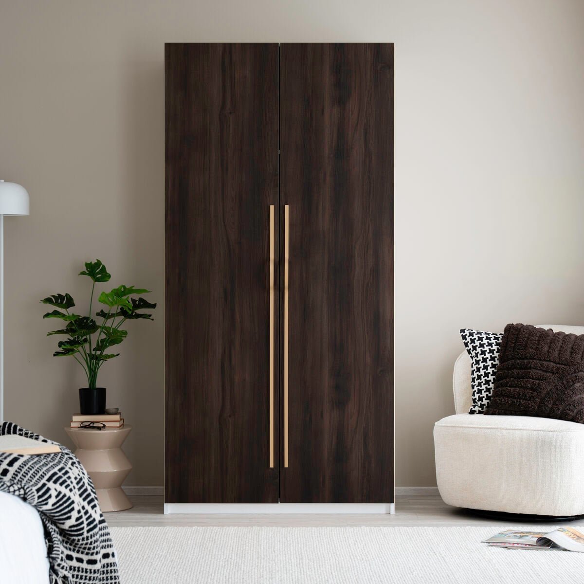 Edith vaatekaappi 100x54x205 cm tumma tammi/valkoinen, belluno kulta vetimellä
