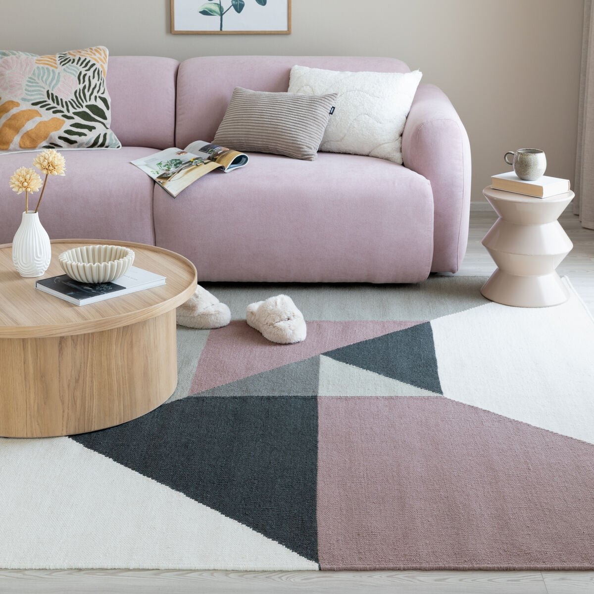 Finarte Triangle villamatto 160x230 cm harmaa/roosa
