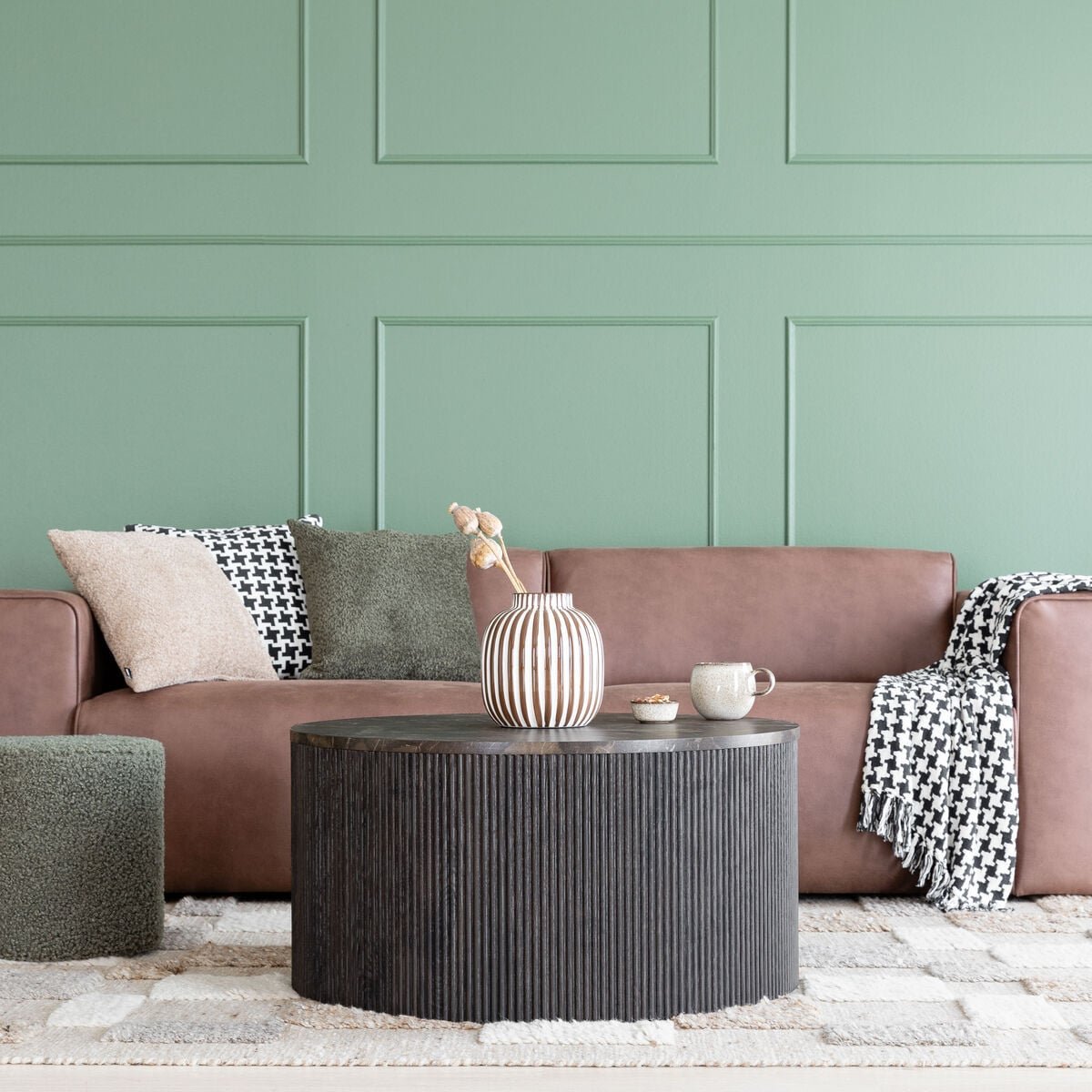 House Nordic Rota pyöreä sohvapöytä Ø80 cm tummanruskea marmori look