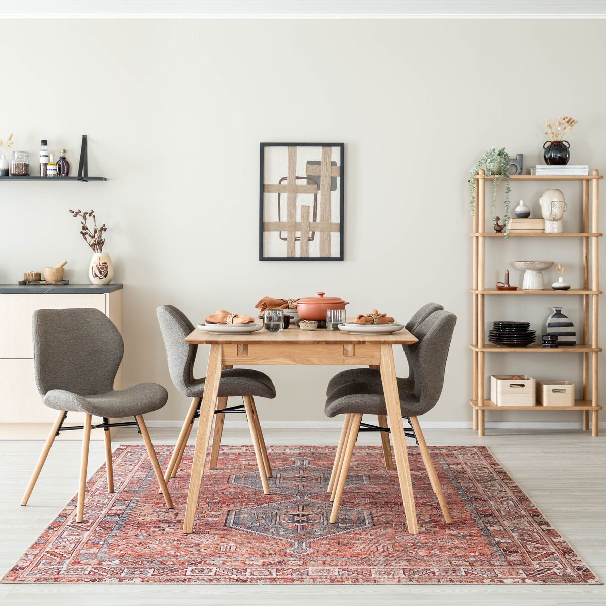 Koto-Keto 4-hengen ruokailuryhmä öljytty tammi/taupe Monza 40