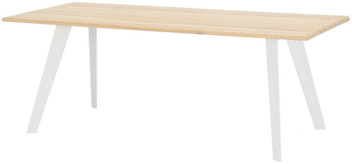 Saarni ruokapöytä 200x90 cm lakattu saarni, valkoinen metallijalka
