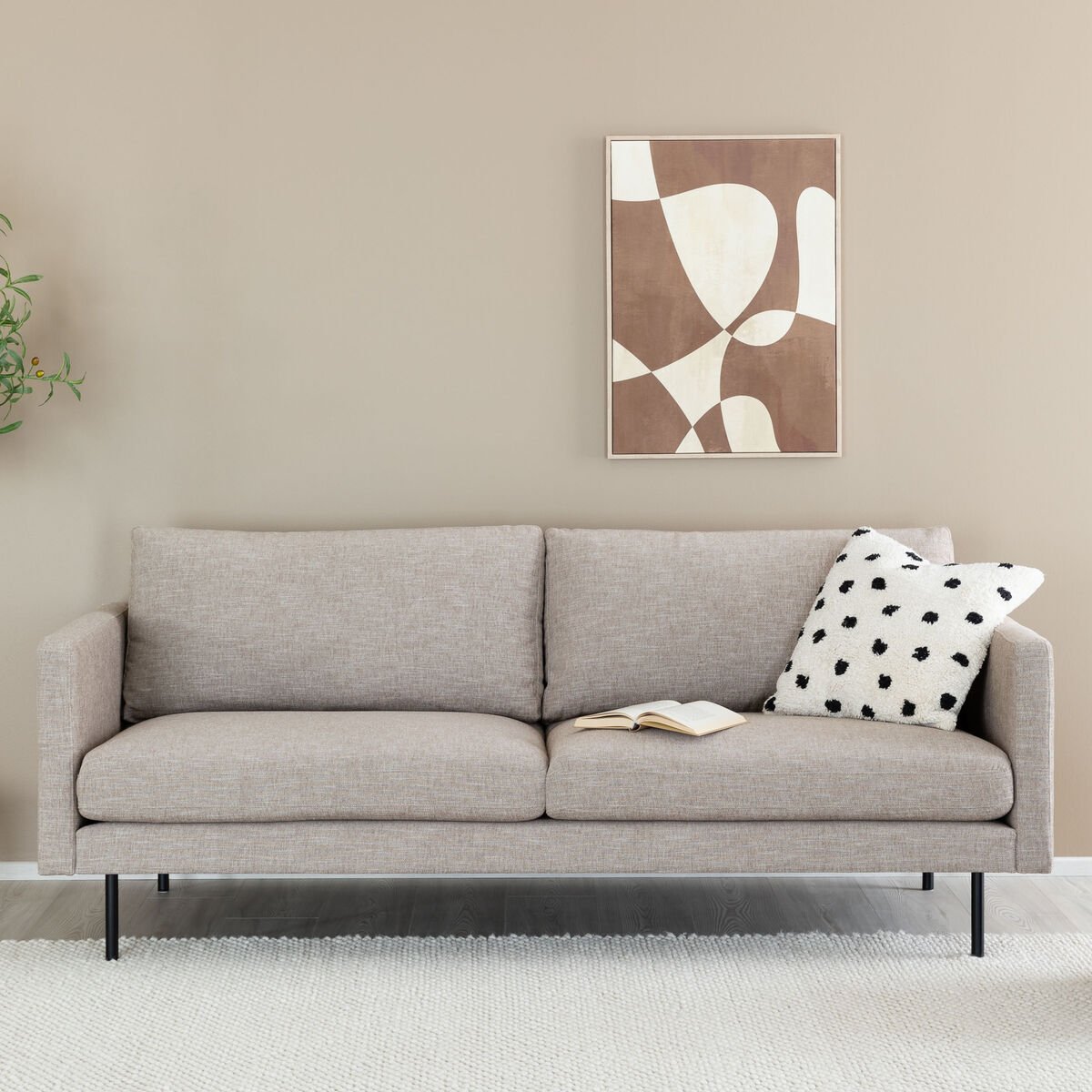 Scandic Copenhagen 3-istuttava sohva beige Verdon 416, mustat jalat