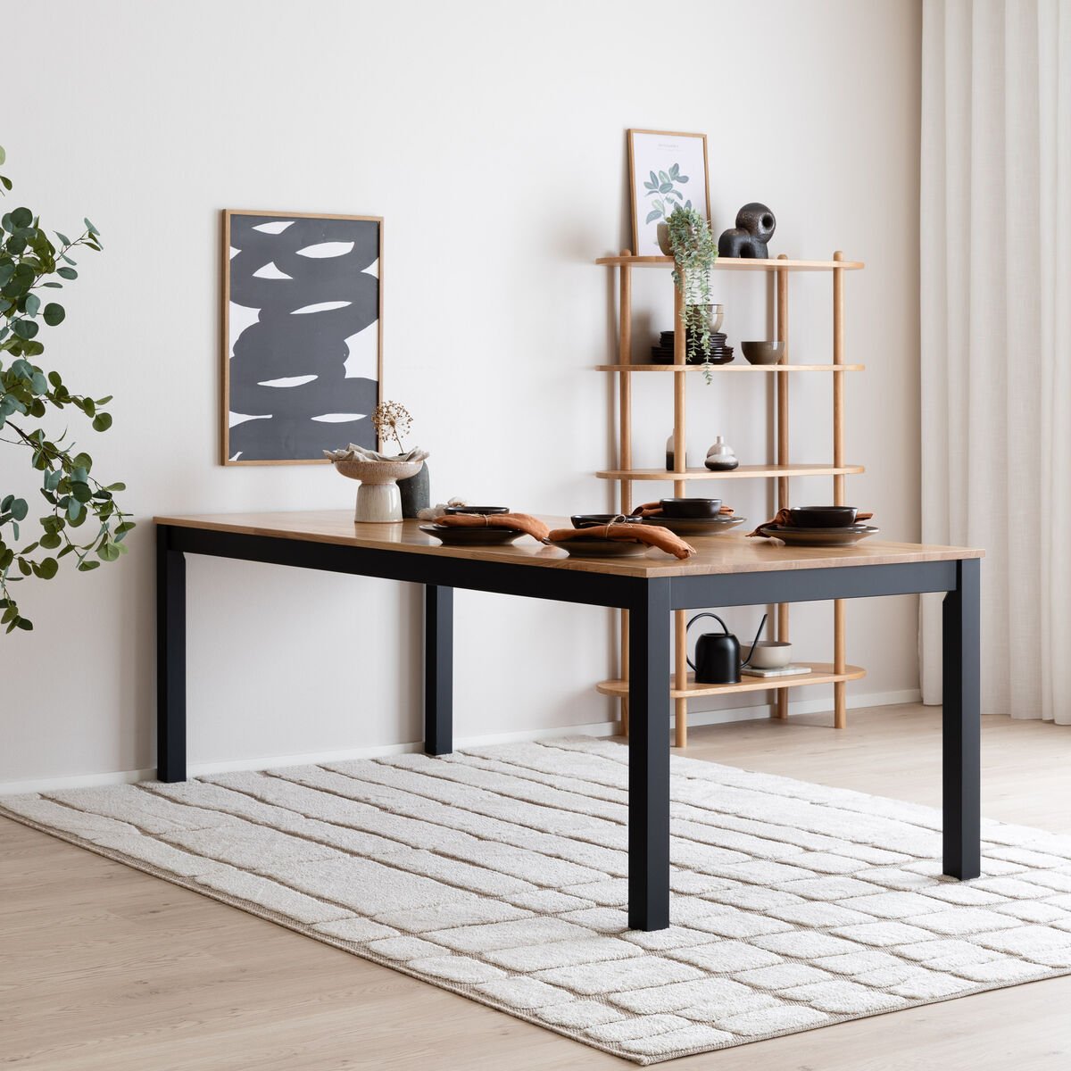 Scandic tammi ruokapöytä 220x95 cm musta/lakattu tammi