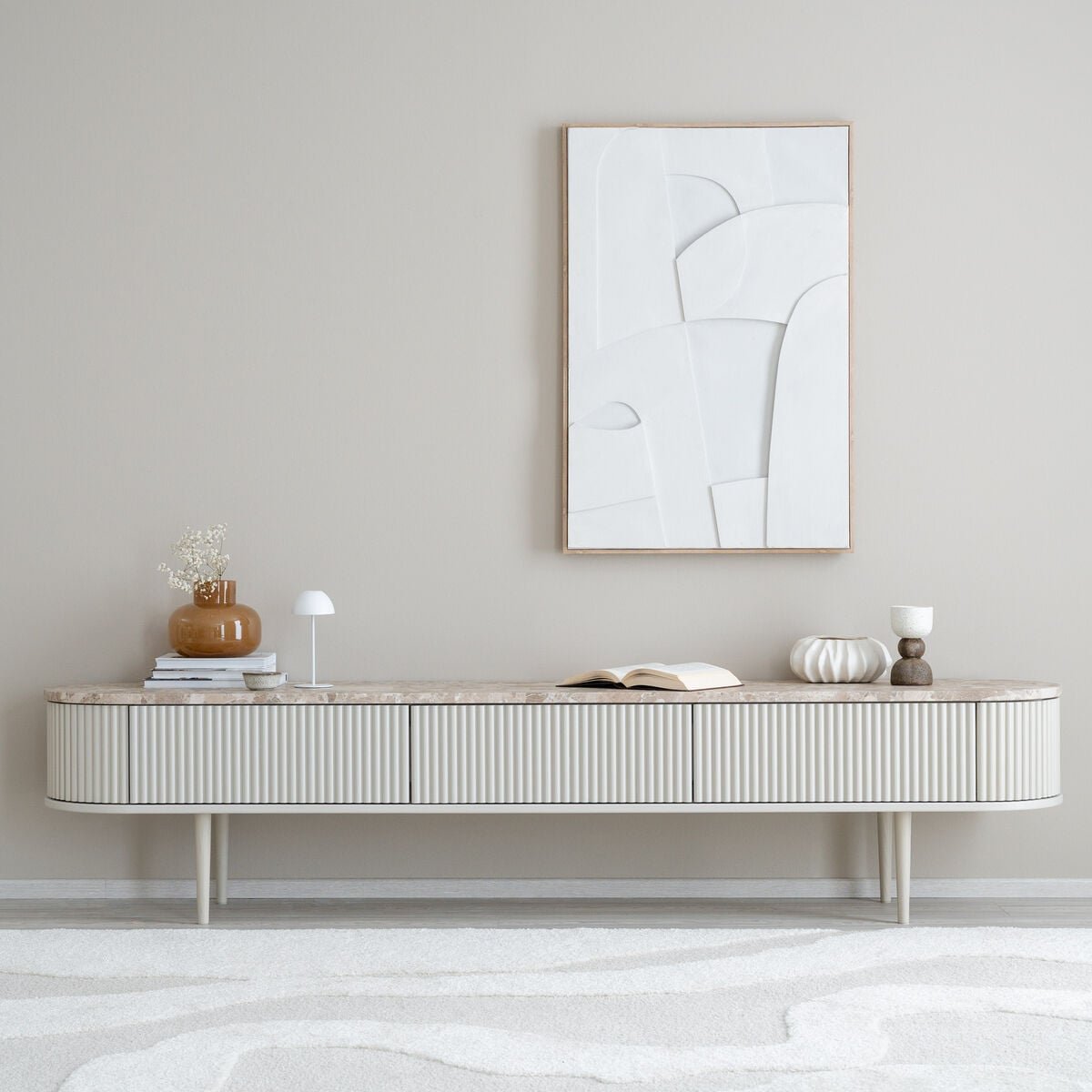 Taimi tv-taso 209x41x47 cm marmori matta latte/greige