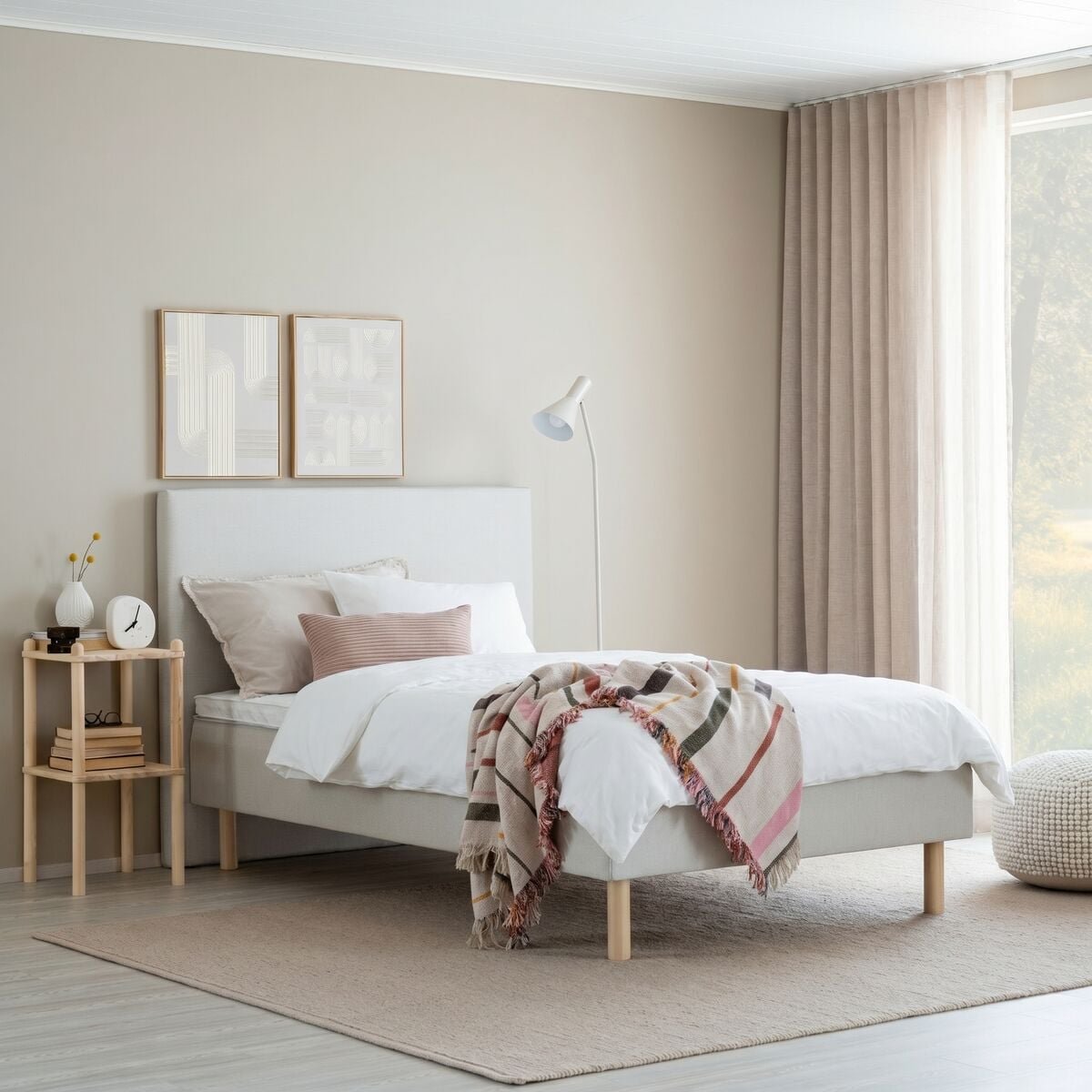 Unia Arki runkopatjasänky 120x200 cm basic pp, lv koivu jalat, beige Altea