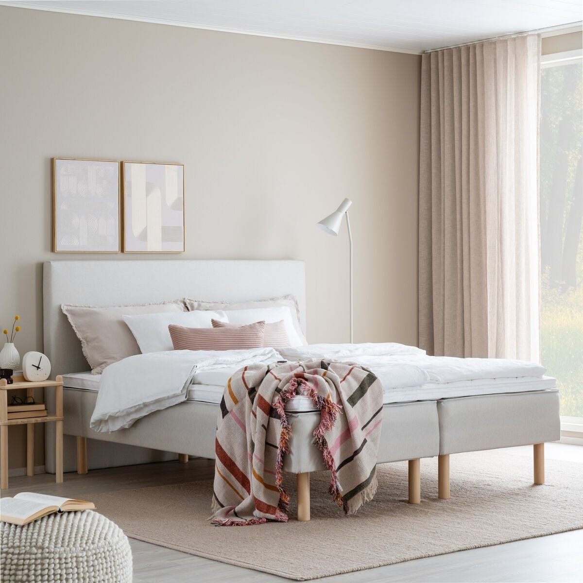 Unia Arki runkopatjasänky 160x200 cm basic pp, lv koivu jalat, beige Altea