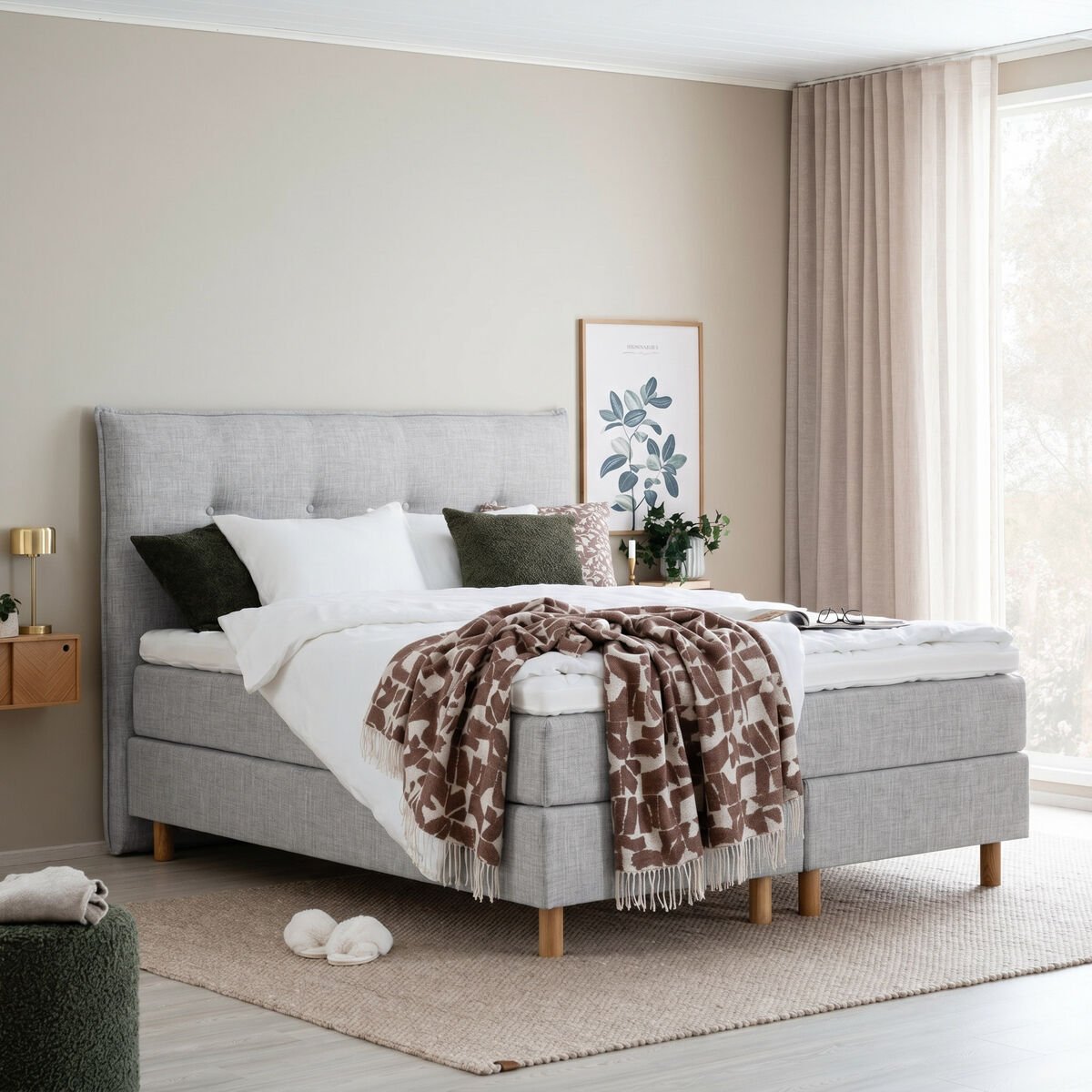Unia Hopea jenkkisänky L 180x200 harmaa, relax 7cm, 14cm musta jalka