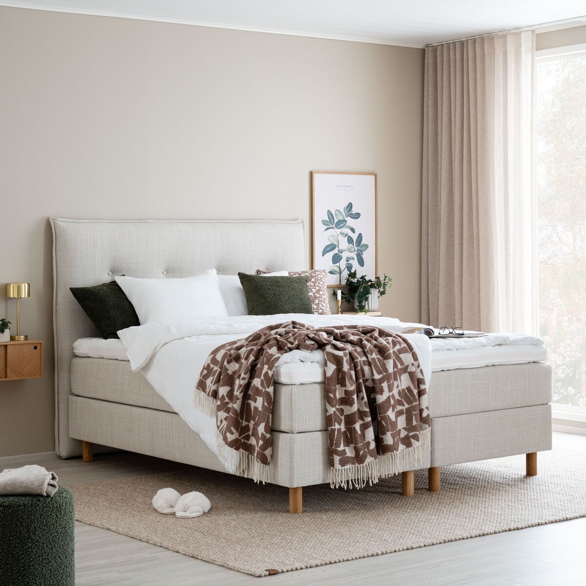 Unia Hopea jenkkisänky M/L 180x200 beige, relax 7cm, 14cm tammijalka