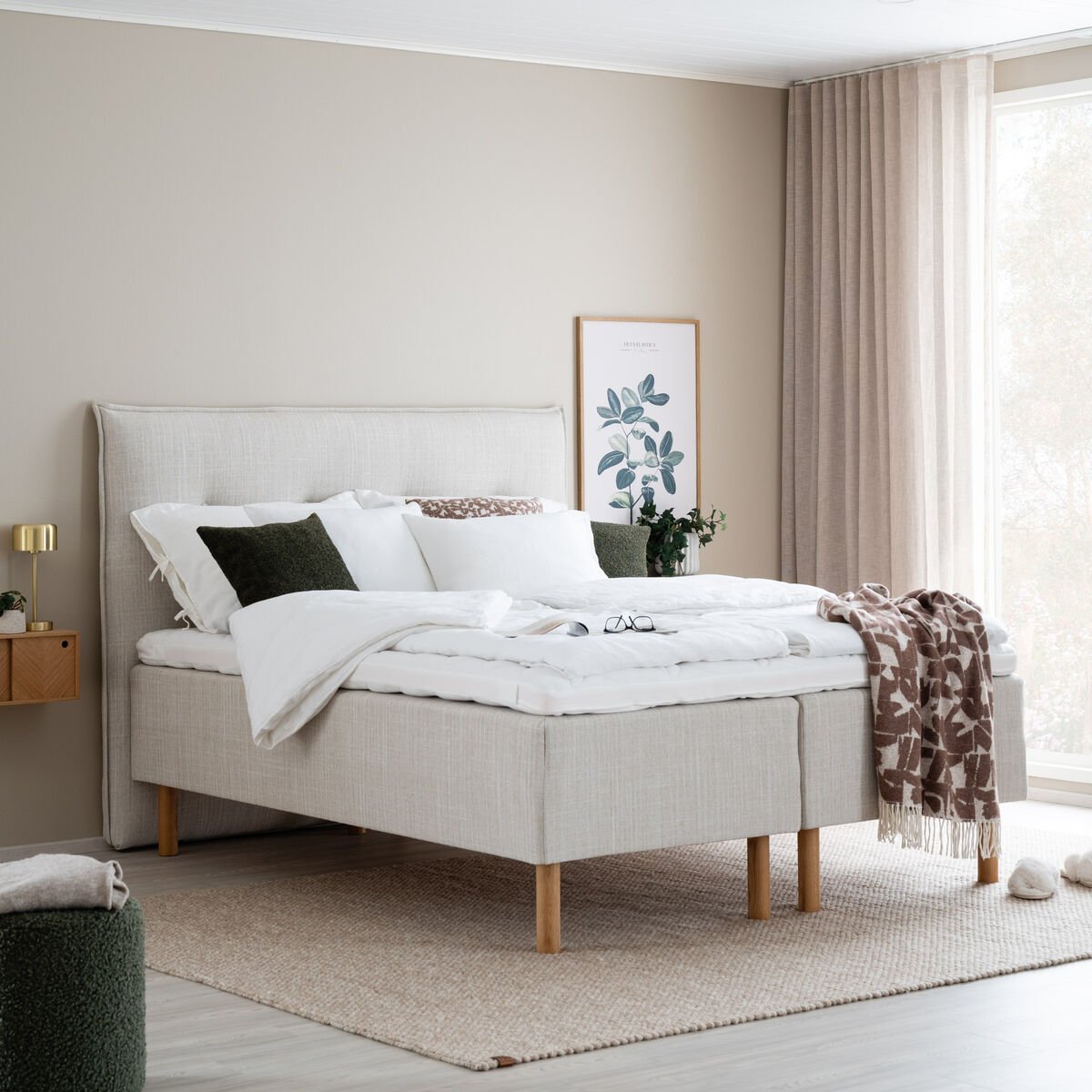 Unia Hopea runkopatjasänky M/L 160x200 beige, relax 7cm, 23cm tammijalka