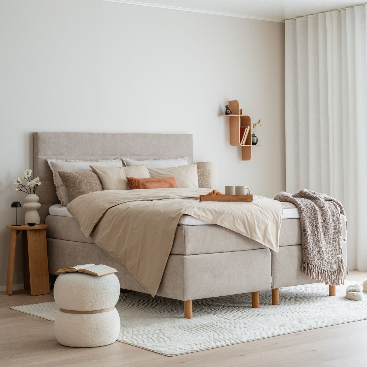 Unia Kulta jenkkisänky 140x200 XL beige, Unia relax 7cm, Pyöreä öljytty t