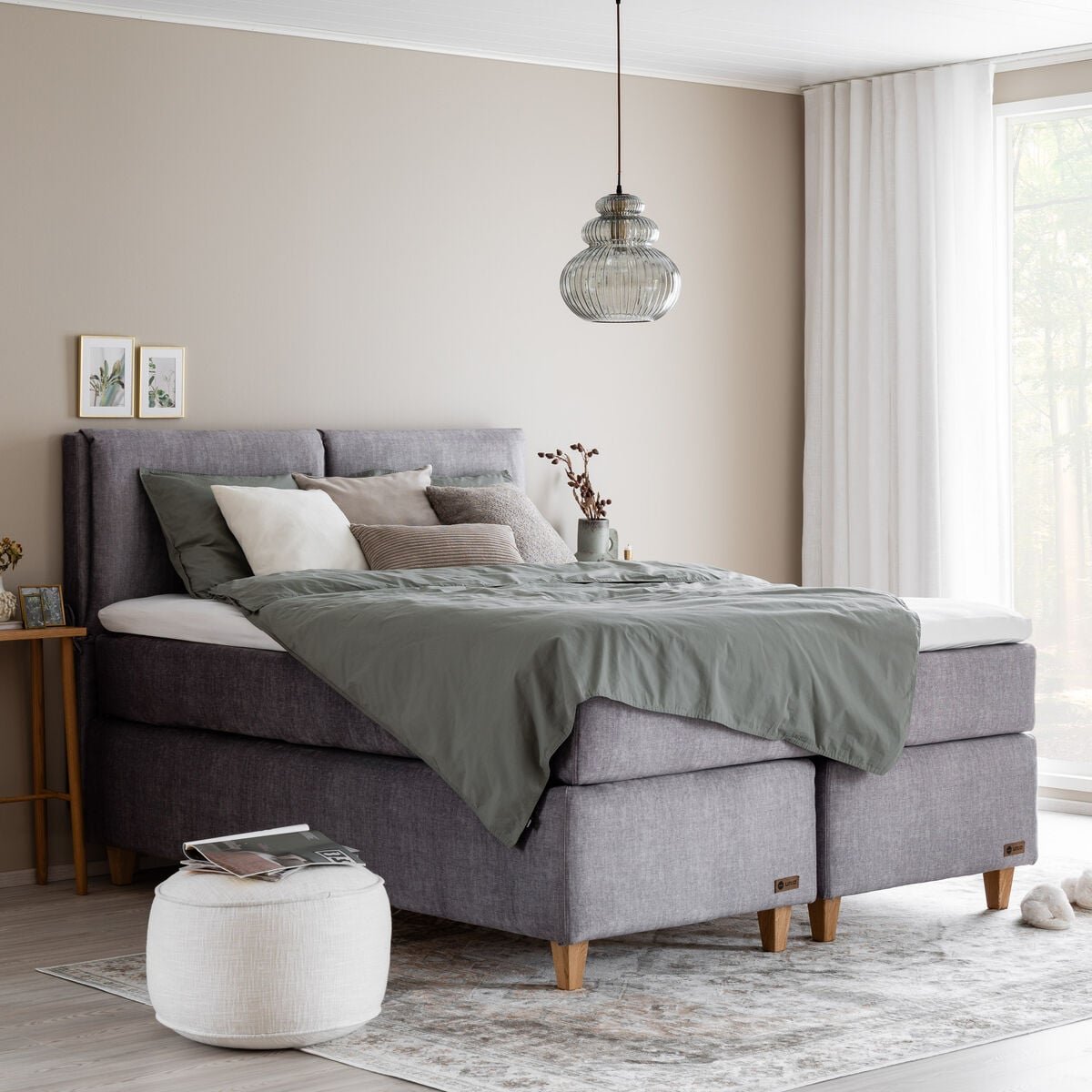 Unia Platina jenkkisänky 180 L/XL luonnonkumi, tammi jalat, harmaa Vogue