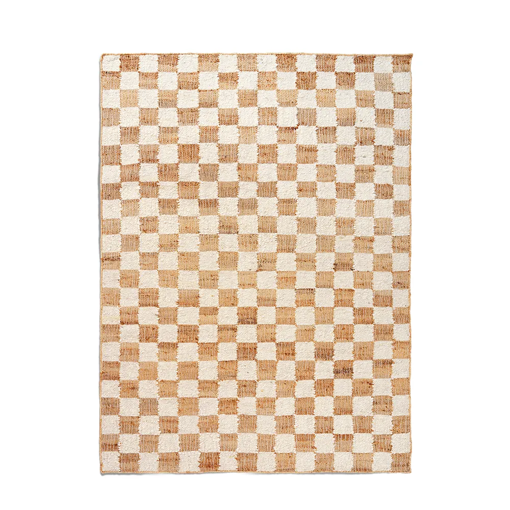 Ferm Living, Käsinkudottu Villamatto Check 140x200 cm Off-White