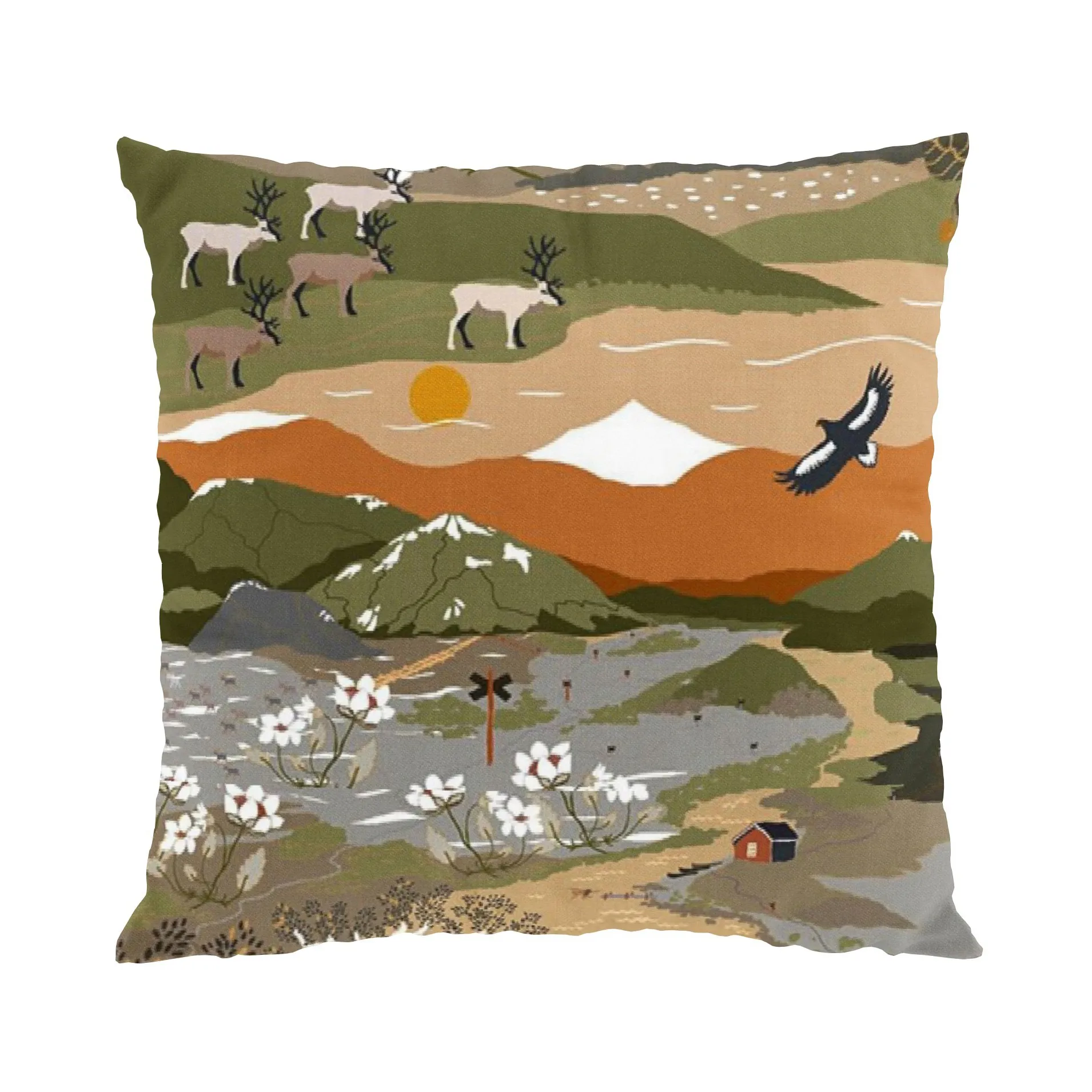 Arvidssons Textil Fjällvandring tyynynpäällinen 47x47 cm Vihreä-ruoste