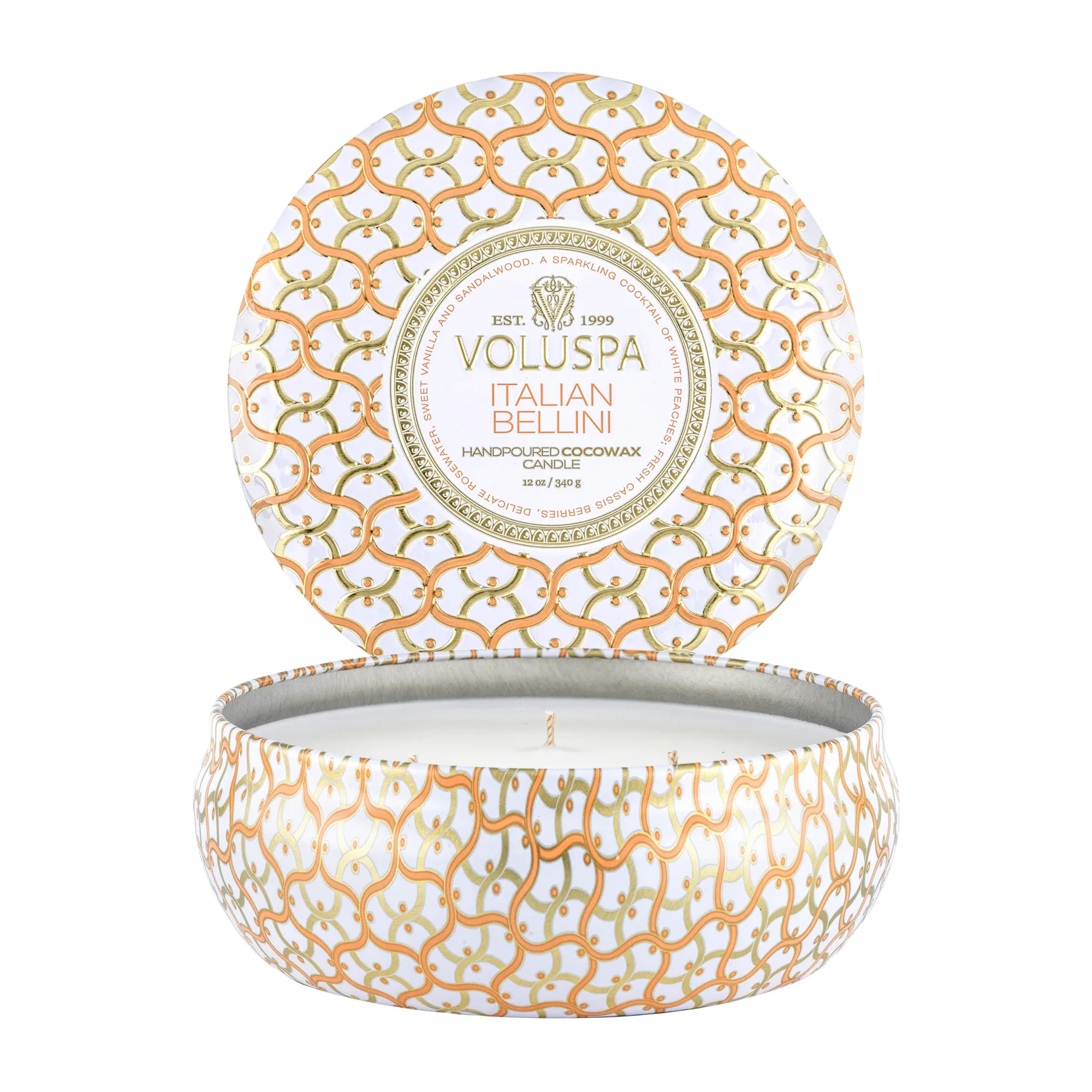 Voluspa Maison Blanc 3-wick Tin tuoksukynttilä 40 tuntia Italian Bellini
