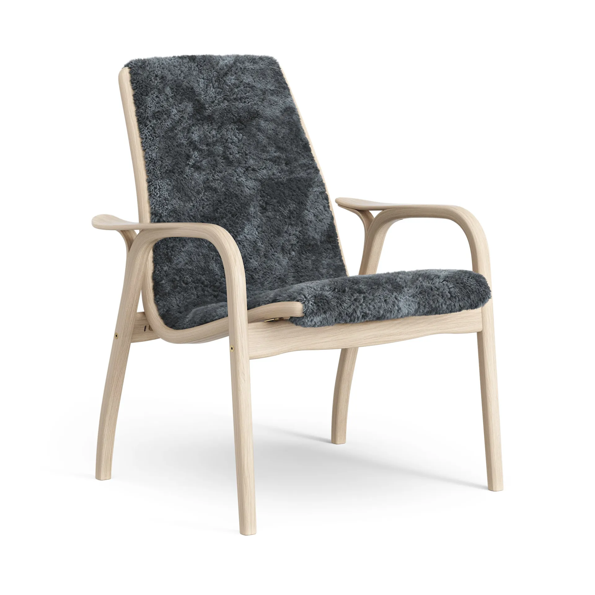 Swedese Laminett nojatuoli valkopigmentoitu tammi/lampaannahka Charcoal (tummanharmaa)