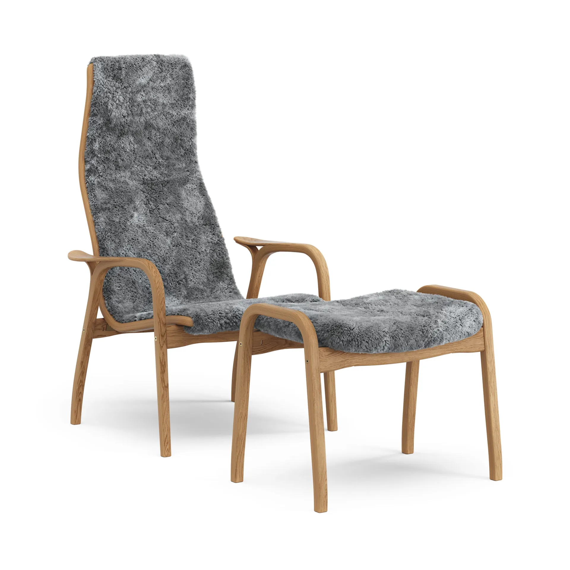 Swedese Lamino nojatuoli ja jalkarahi öljytty tammi/lampaannahka Scandinavian Grey (harmaa)