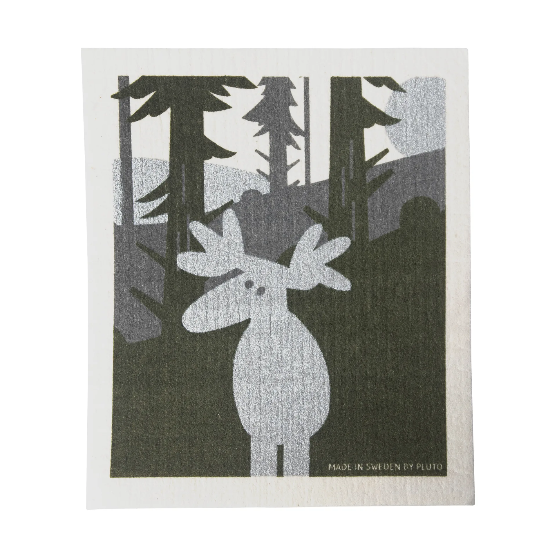 Pluto Design Hirvi tiskirätti 17.2x20 cm Vihreä-hopea-valkoinen
