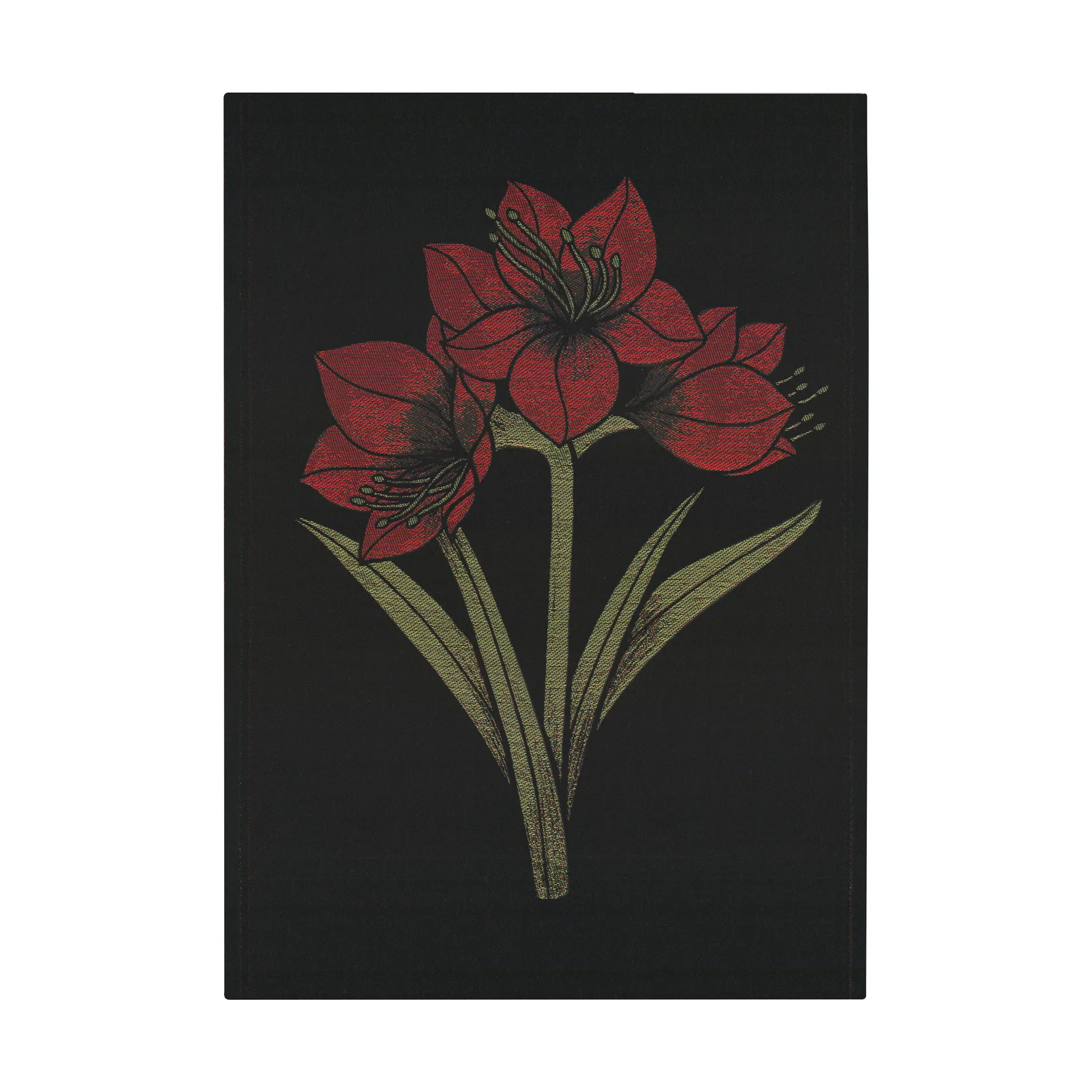Ekelund Linneväveri Kapamaryllis keittiöpyyhe 48x70 cm Musta-punainen