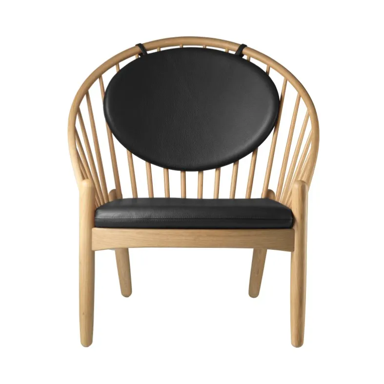 FDB Møbler J166 Jørna tuoli Oak nature lacquered-black leather