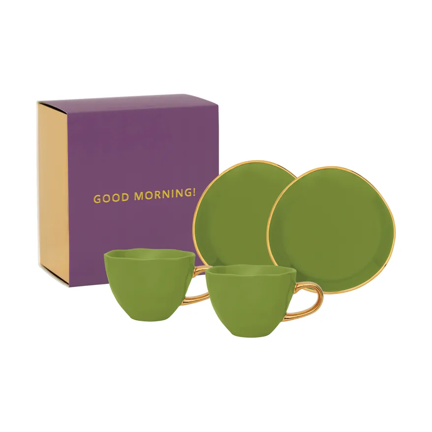 URBAN NATURE CULTURE Good Morning lahjasetti Cappuccino muki & lautanen 2 kpl Evergreen sprig