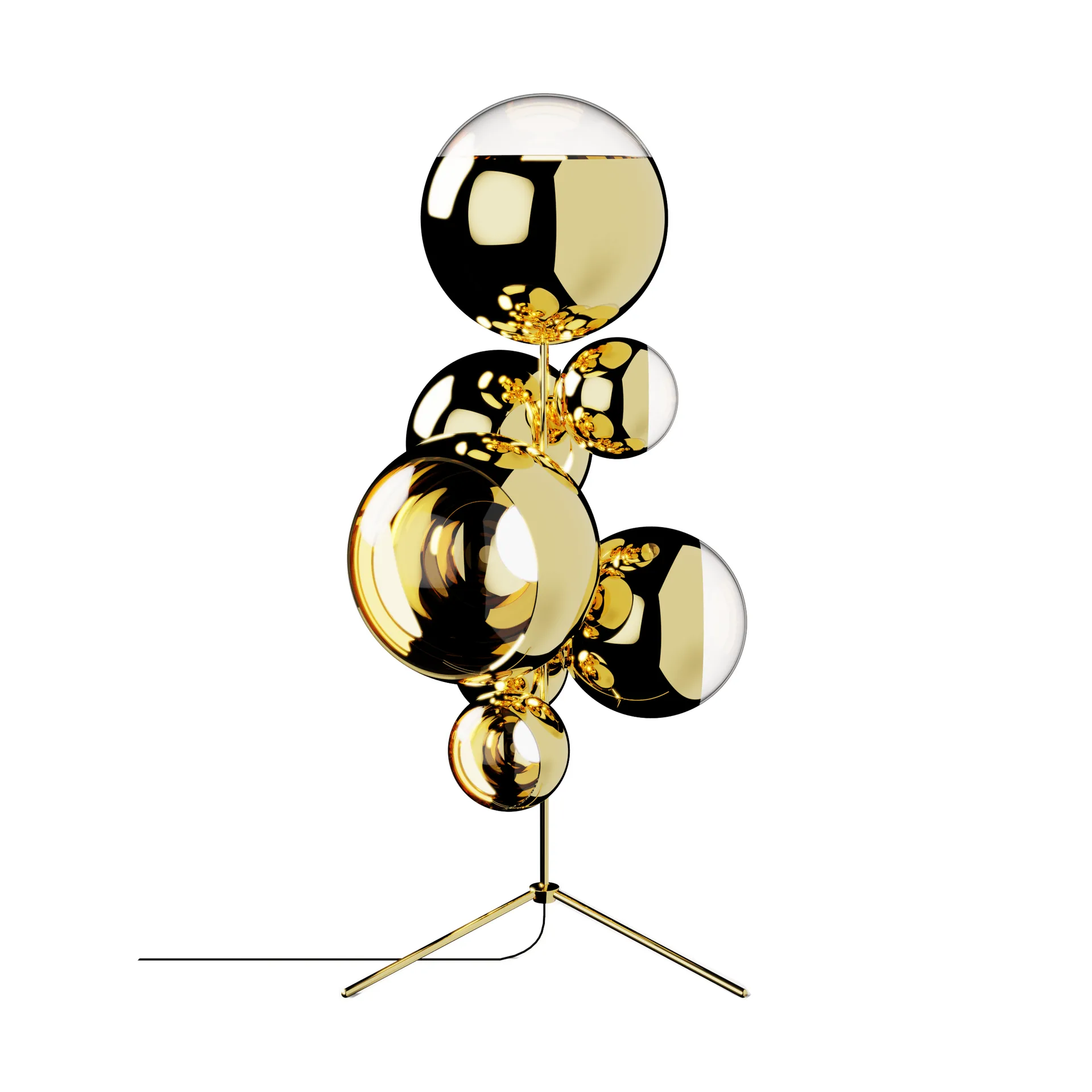 Tom Dixon Mirror Ball kattokruunu LED-lattiavalaisin 181 cm Kulta