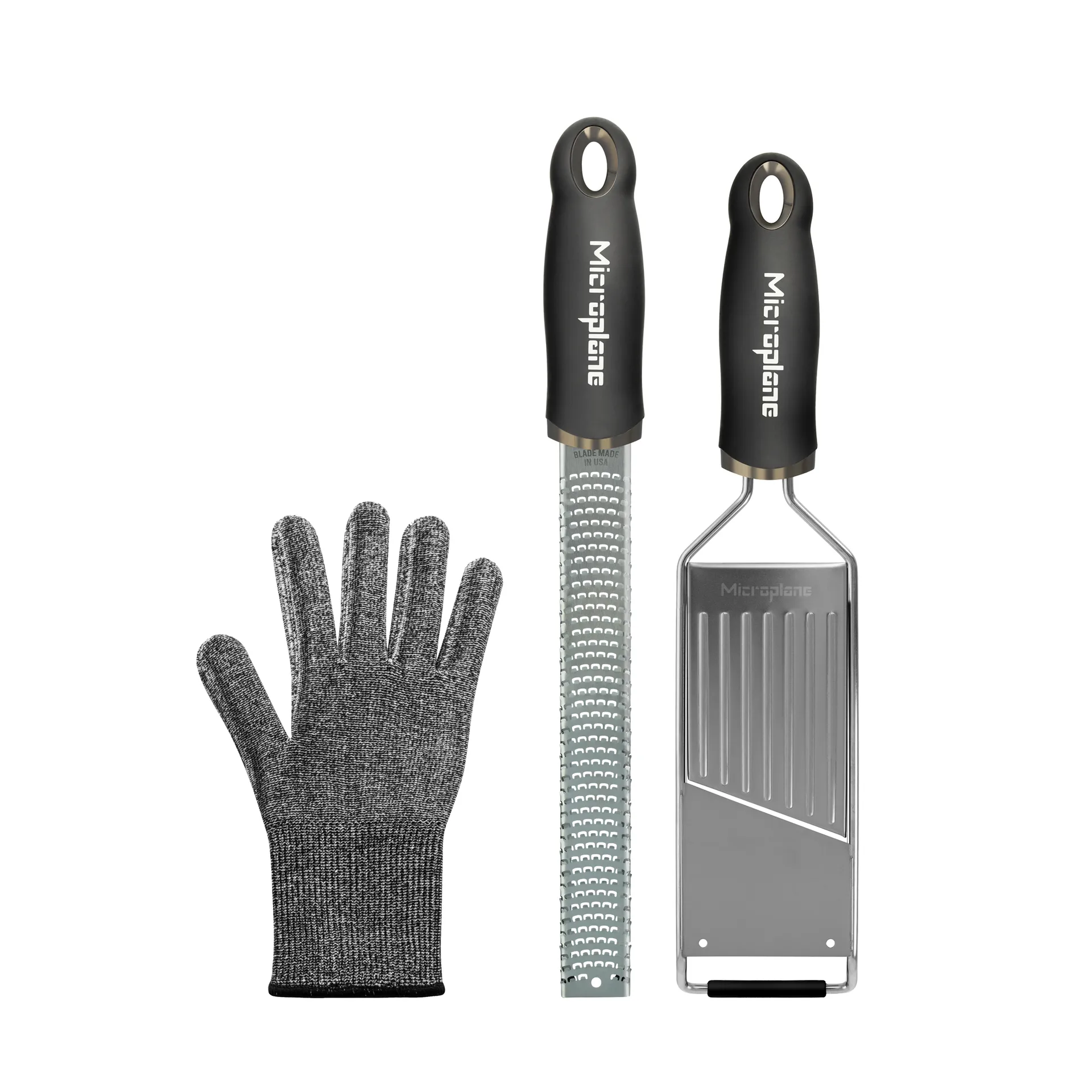 Microplane Gourmet-raastinsetti suojakäsineellä 3 osaa Ruostumaton teräs