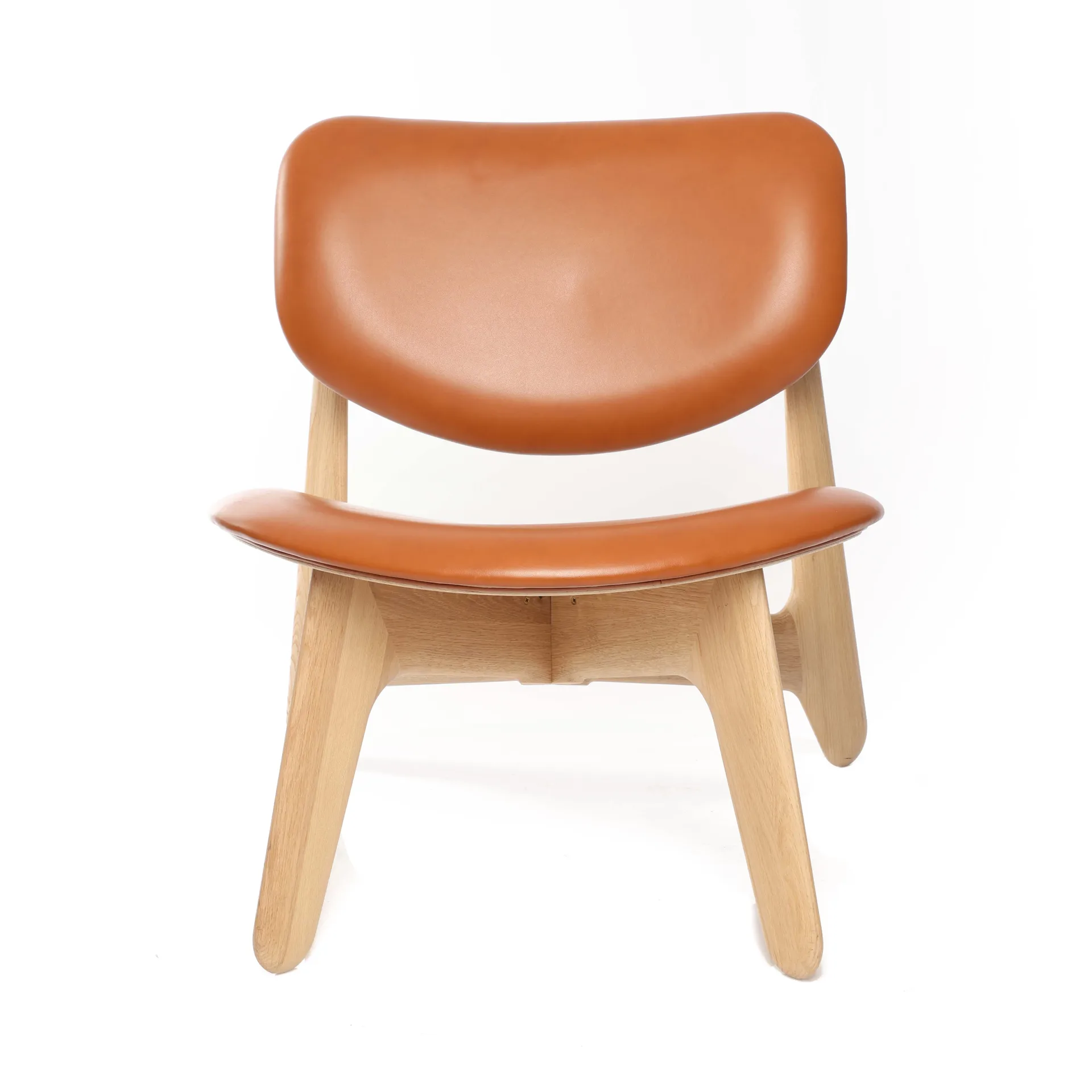 Tom Dixon Slab lounge-tuoli verhoiltu istuin Natural oak-cognac leather
