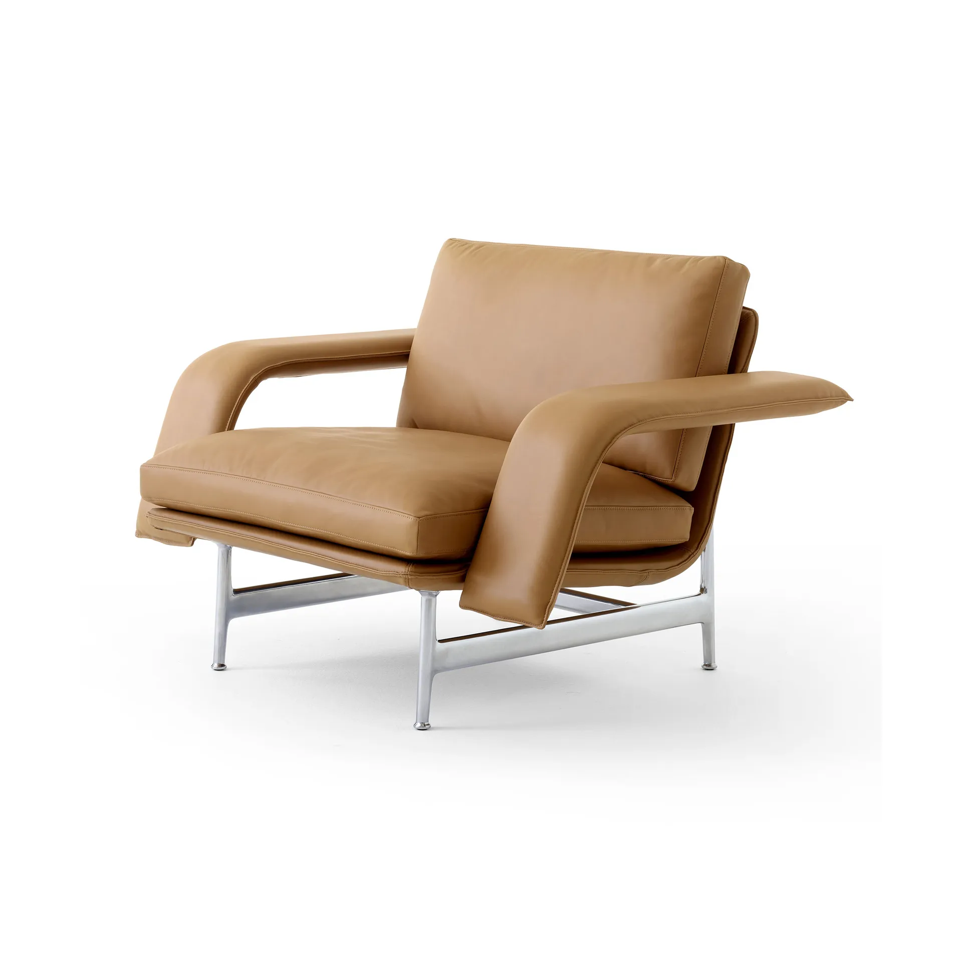 &Tradition Meantime AV29 lounge-nojatuoli Pol. aluminium-Noble leather cognac