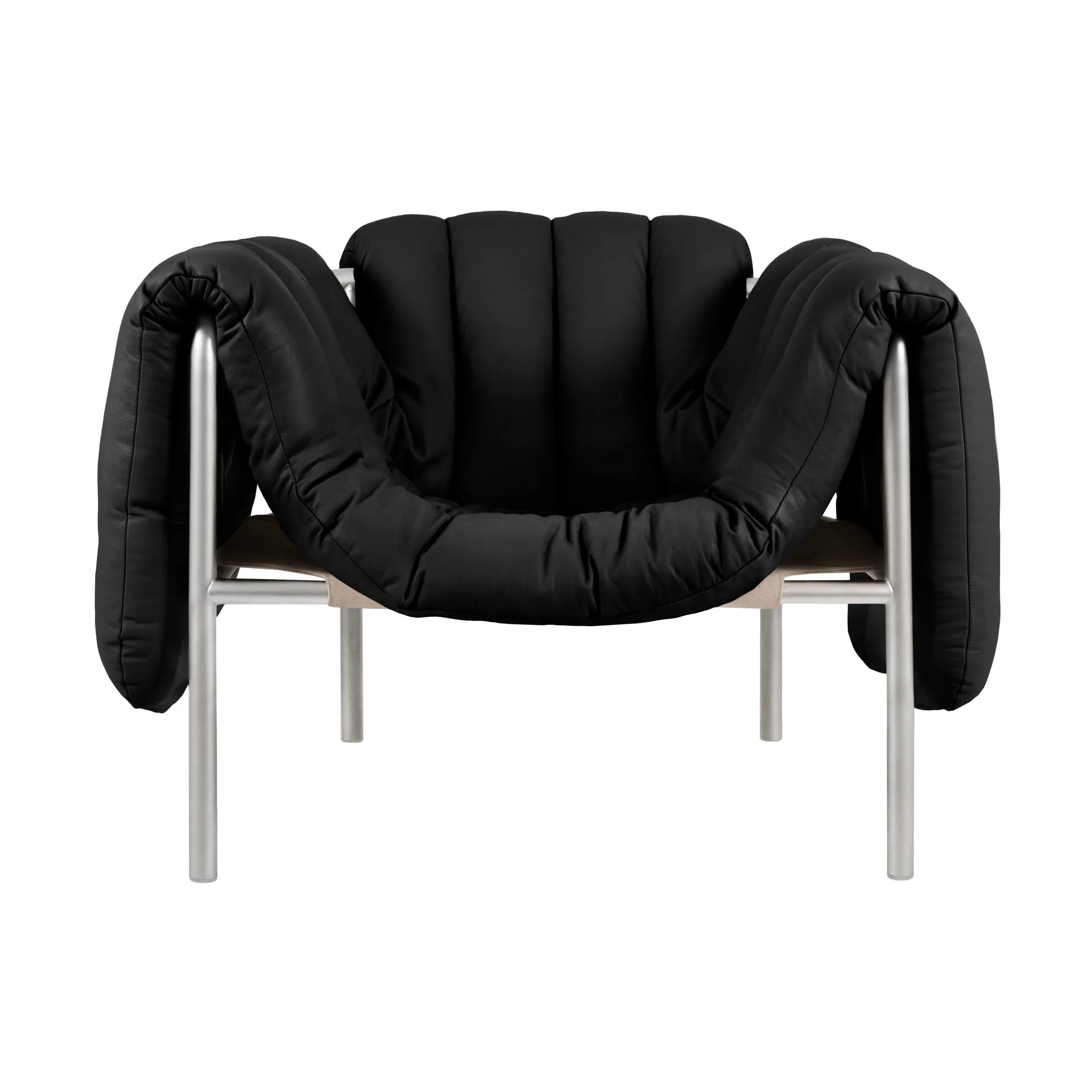 Hem Puffy lounge-nojatuoli Black leather-ruostumaton teräs