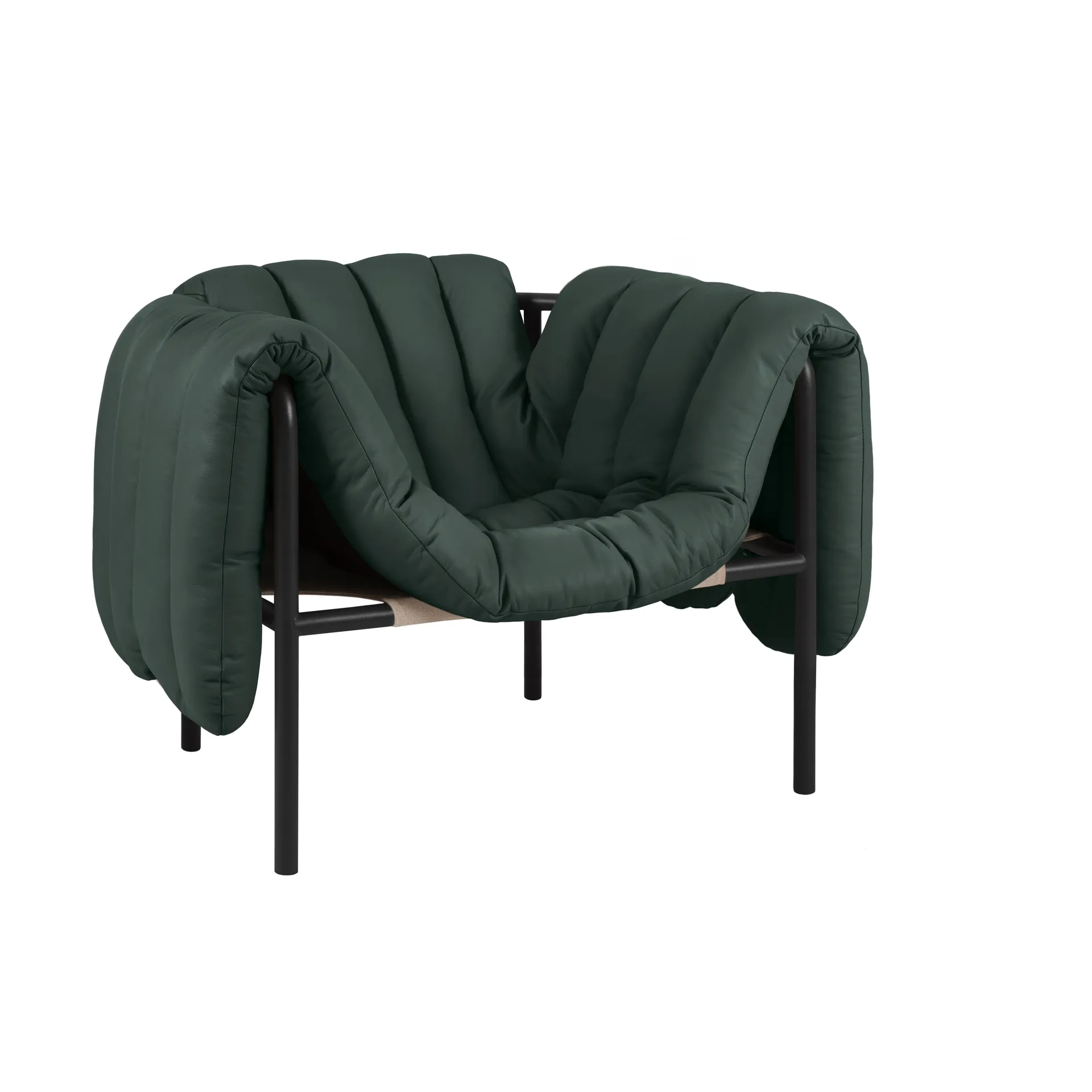 Hem Puffy lounge-nojatuoli Dark green leather-black grey