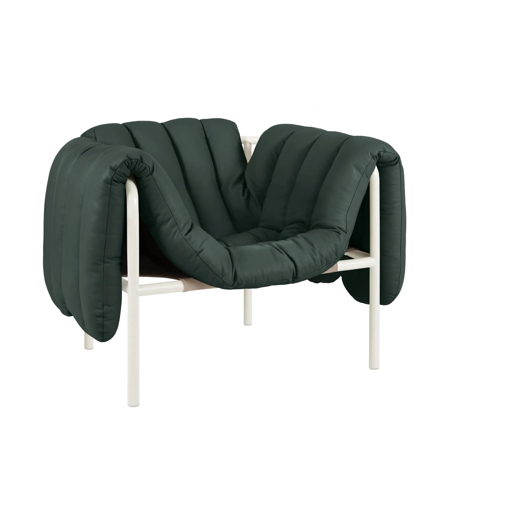 Hem Puffy lounge-nojatuoli Dark green leather-cream