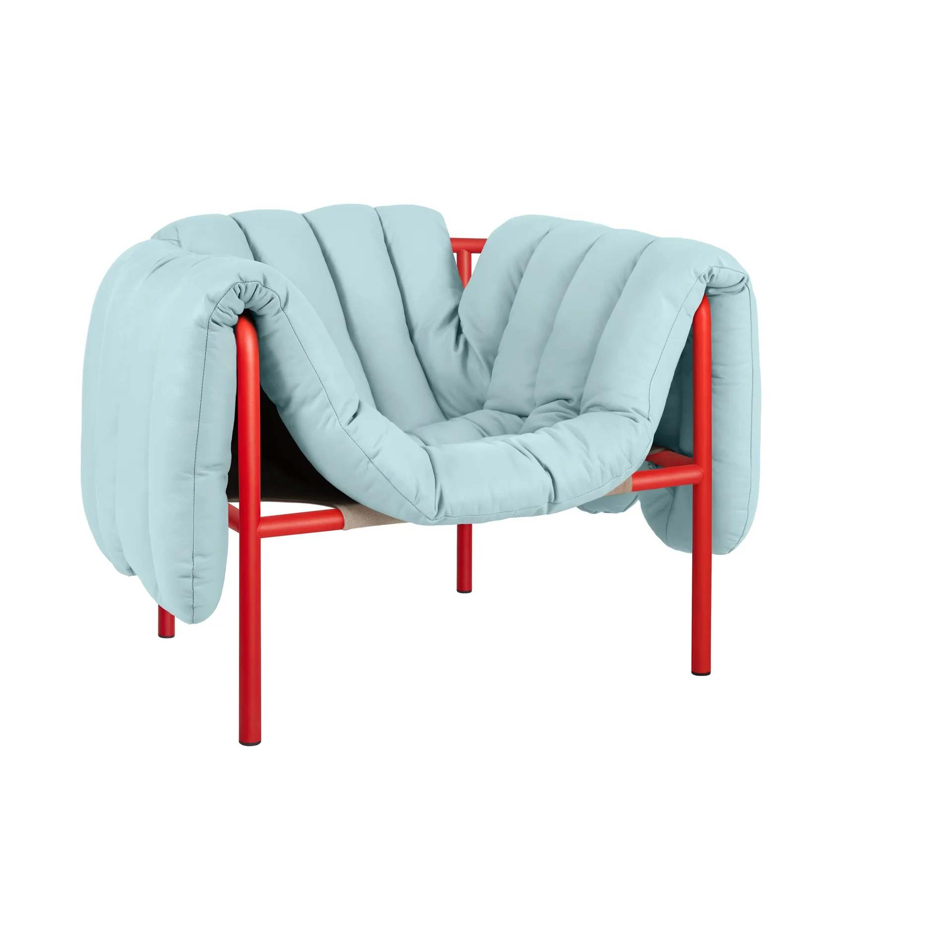 Hem Puffy lounge-nojatuoli Light blue leather-traffic red