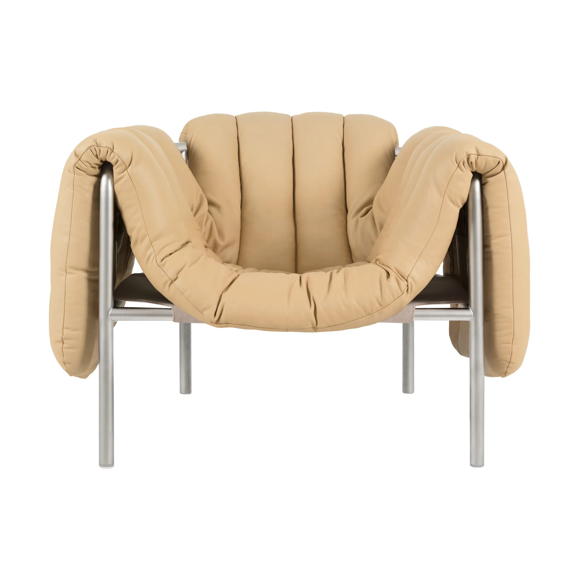 Hem Puffy lounge-nojatuoli Sand leather-ruostumaton teräs