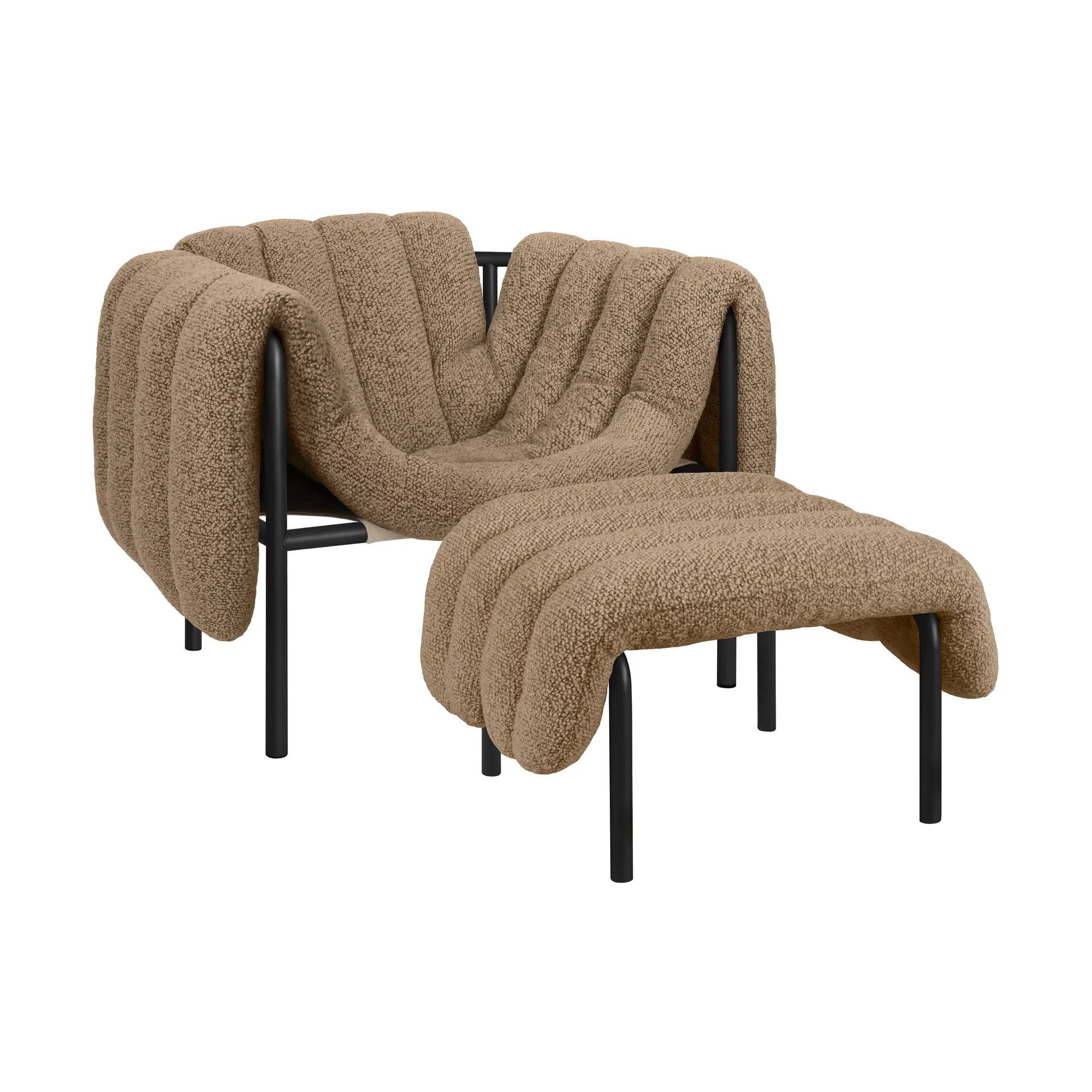 Hem Puffy lounge-nojatuoli + leposohva Sawdust-black grey