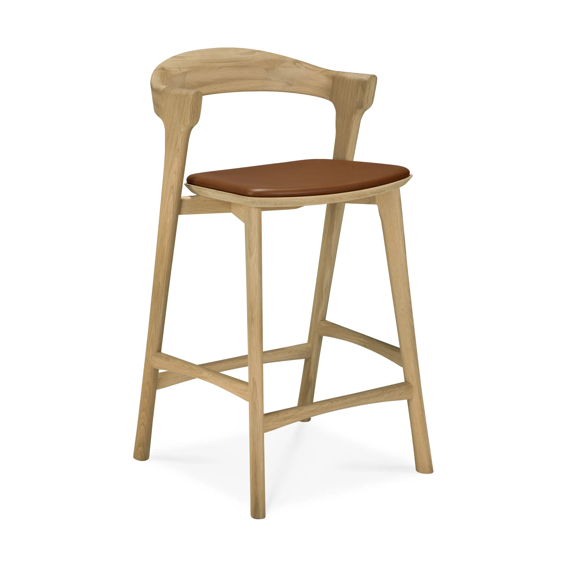 Ethnicraft Pyökki baarituoli Lakattu tammi-nahka Cognac, 65 cm