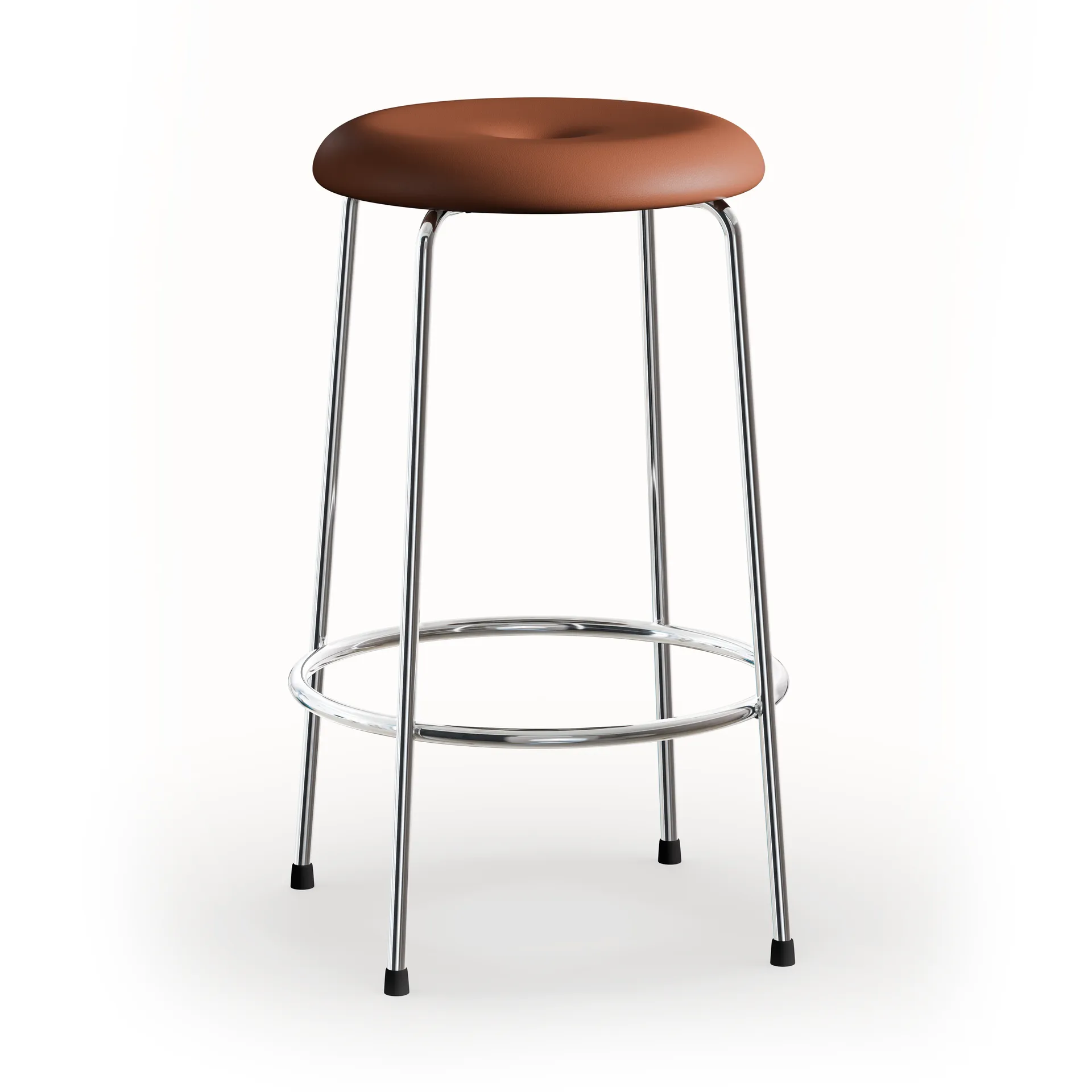 Lammhults Taburett-baarijakkara Konjakkinahka kromattu jalusta, 63 cm