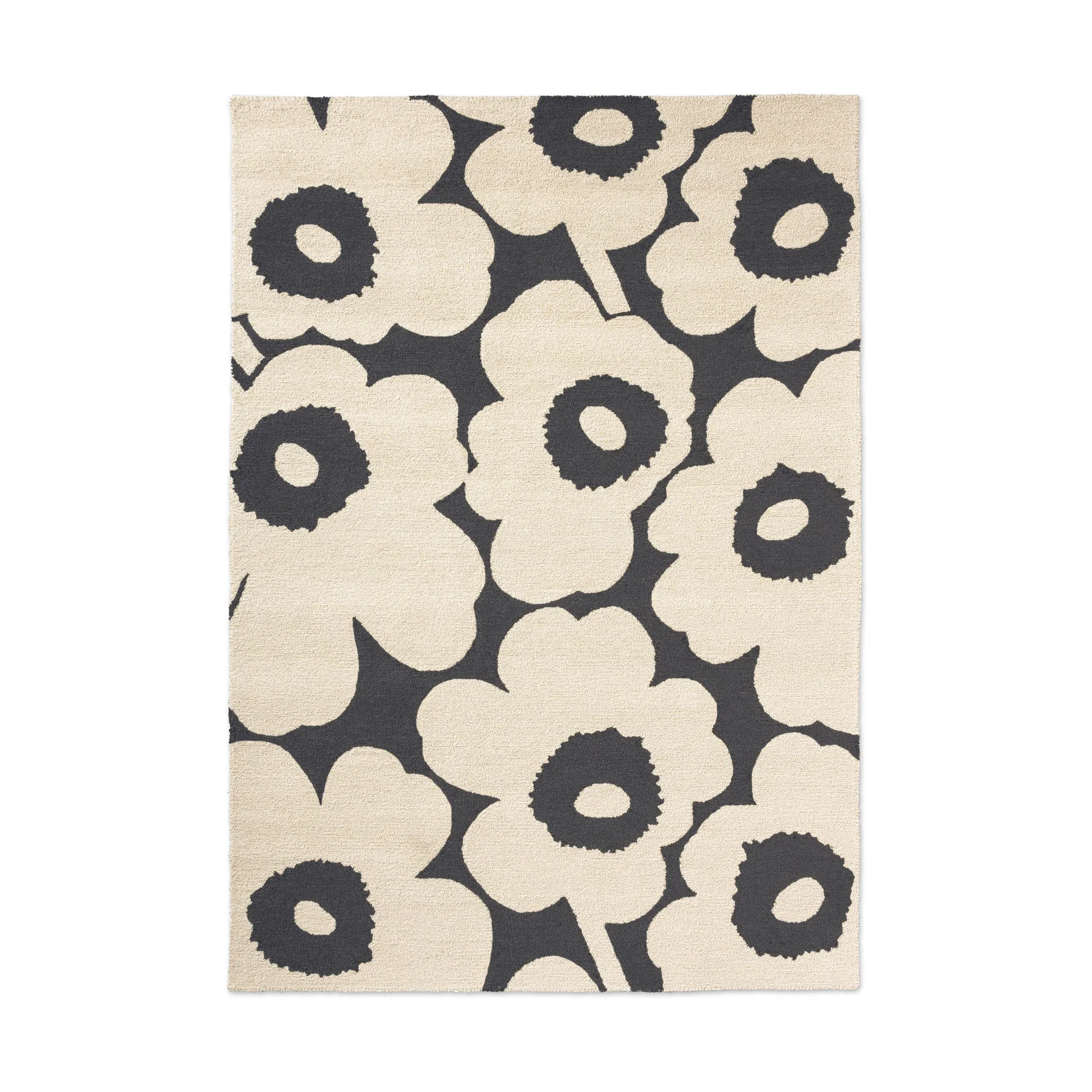 Marimekko Unikko matto ulkokäyttöön Charcoal-valkoinen, 250x350 cm