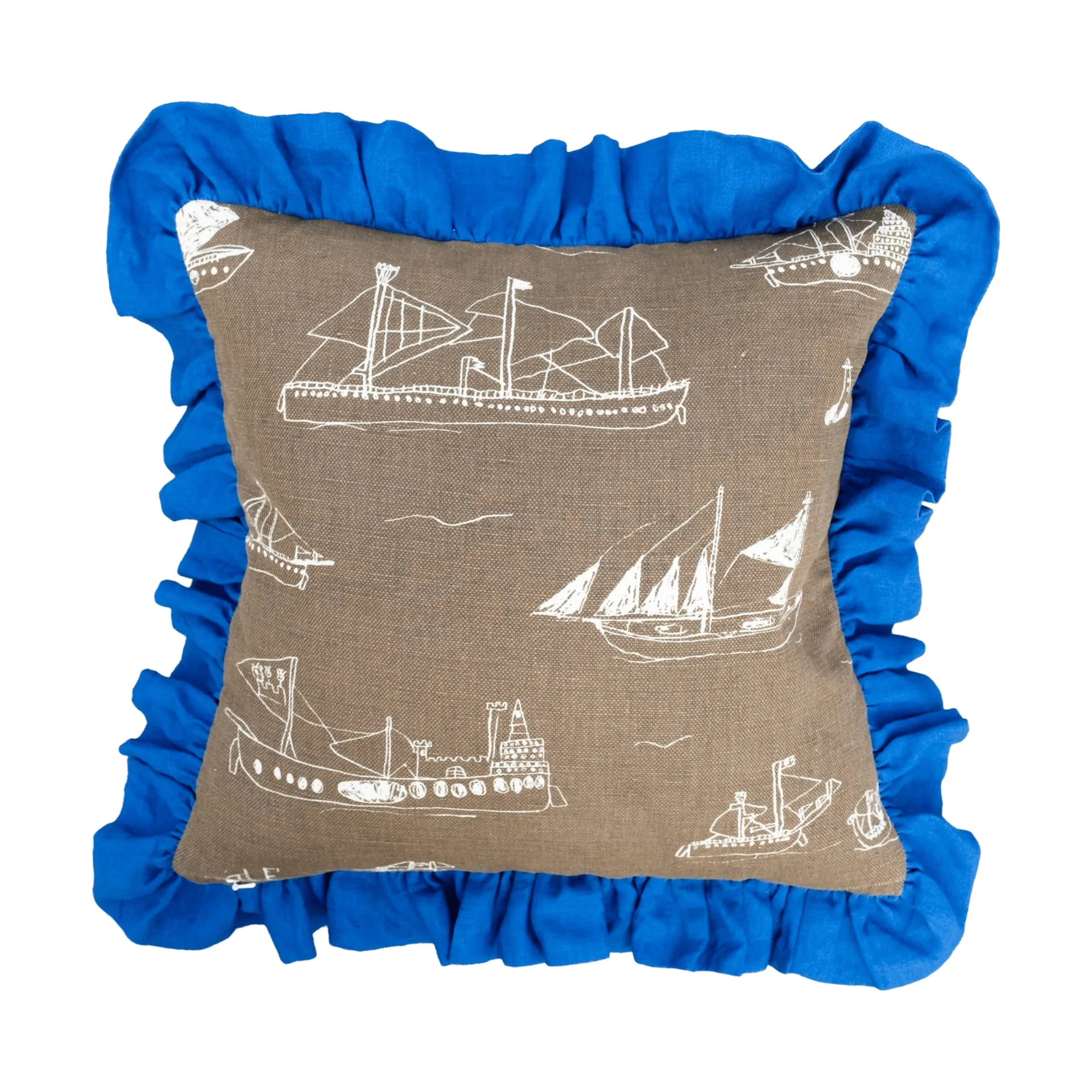 Fine Little Day Ohoy tyynynpäällinen Ruskea–natural–sininen, 48x48 cm