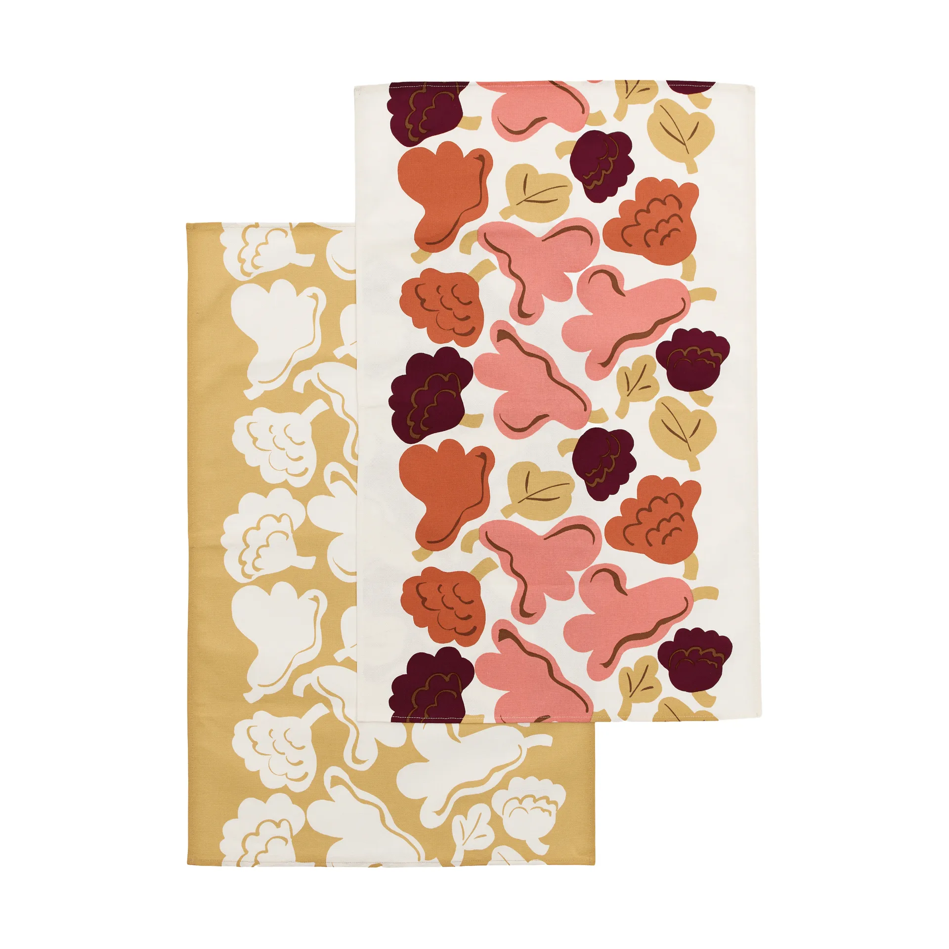 Marimekko Kukasta Kukkaan keittiöpyyhe Off white–pink–terracotta–okra, 2-pack
