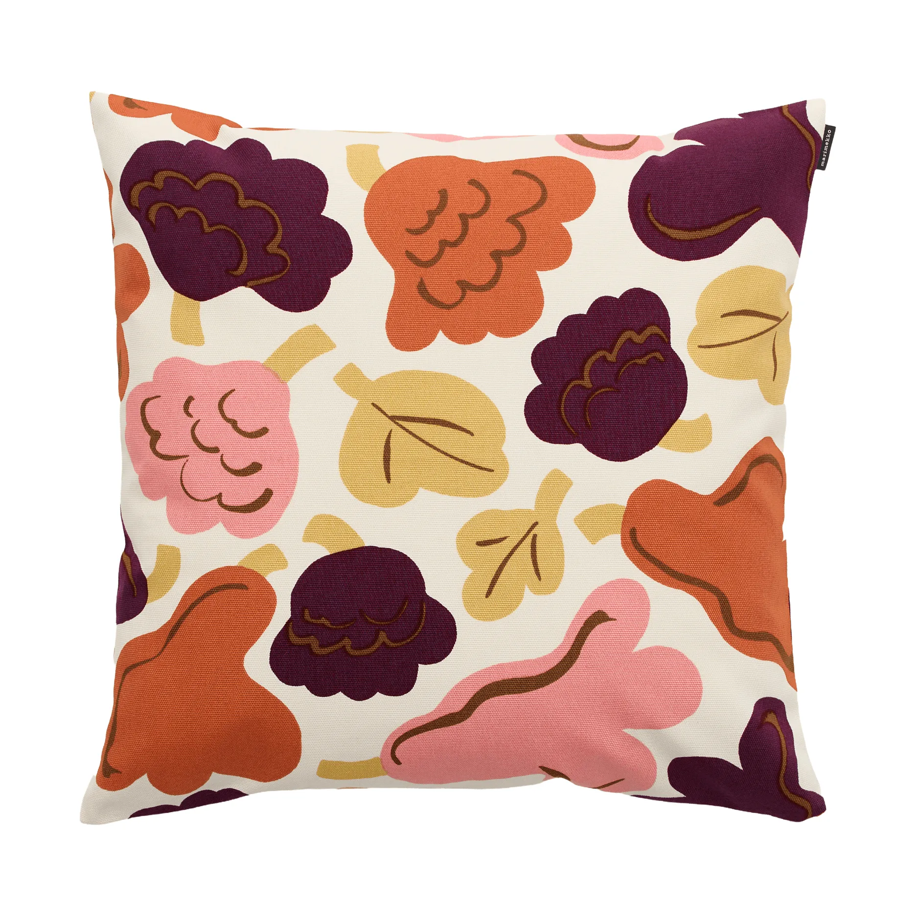 Marimekko Pieni Kukasta Kukkaan tyynynpäällinen Off white-luumu-vaaleanpunainen-terracotta, 50x50 cm