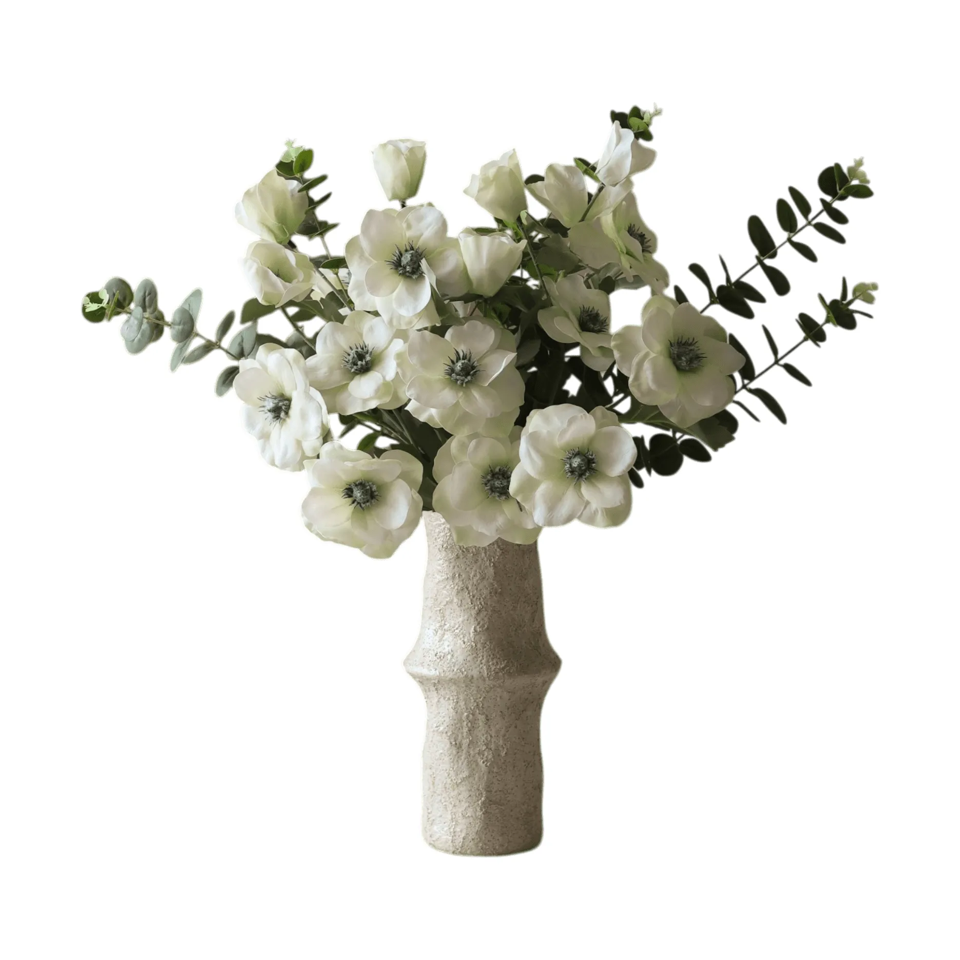 Botané White Satin tekokimppu Anemoni-eukalyptus 9 kpl